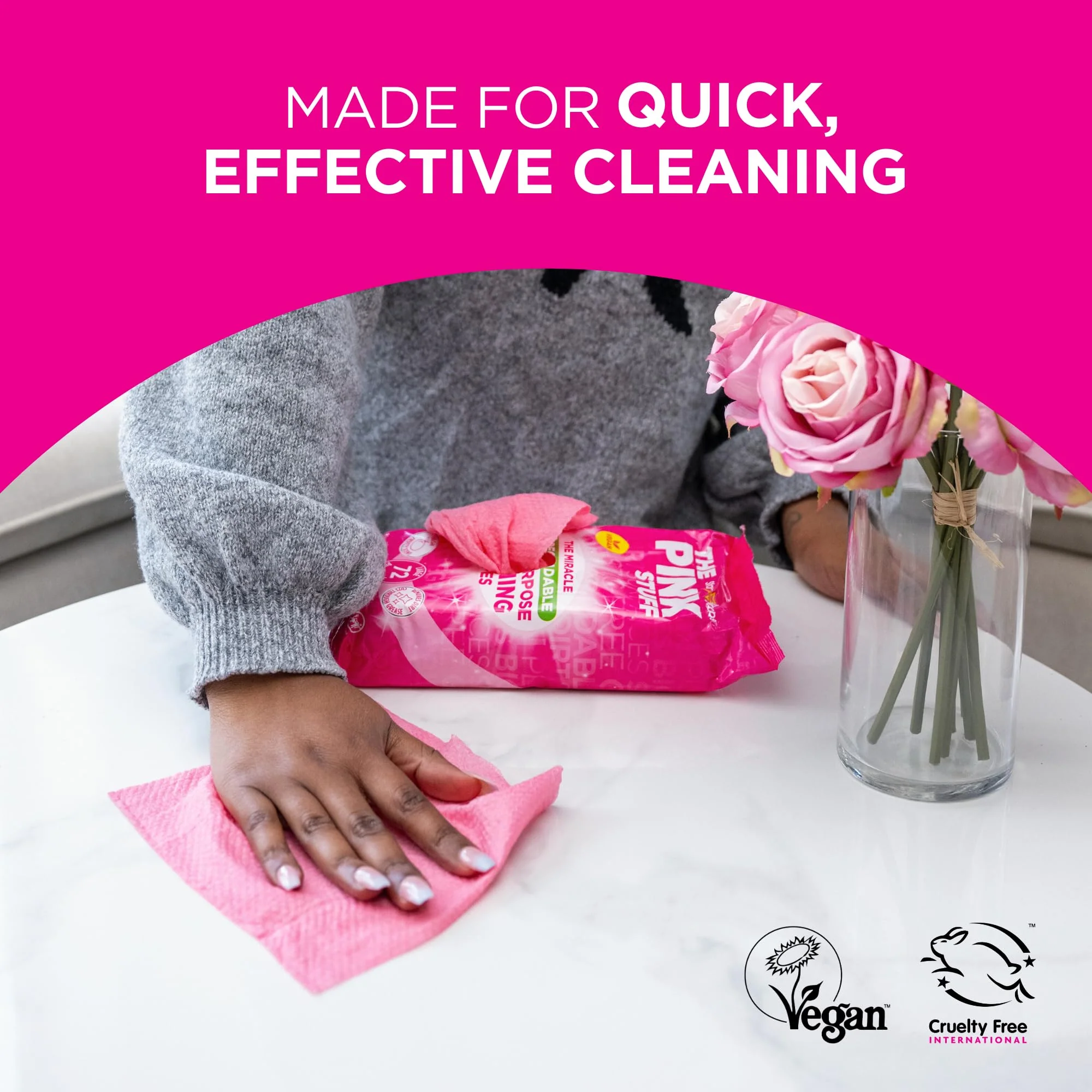 Stardrops The Pink Stuff Miracle Multi-Purpose Cleaning Wipes – 216 Count – Tough on Grease, Grime, and Dirt – All-Purpose Cleaner for Kitchen, Bathroom, and More - Image 5