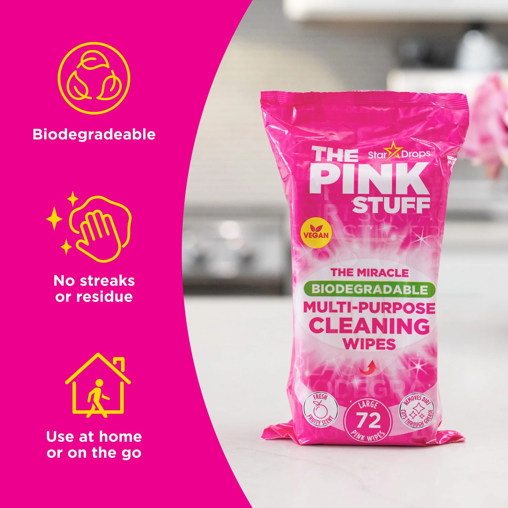 Stardrops The Pink Stuff Miracle Multi-Purpose Cleaning Wipes – 216 Count – Tough on Grease, Grime, and Dirt – All-Purpose Cleaner for Kitchen, Bathroom, and More - Image 6
