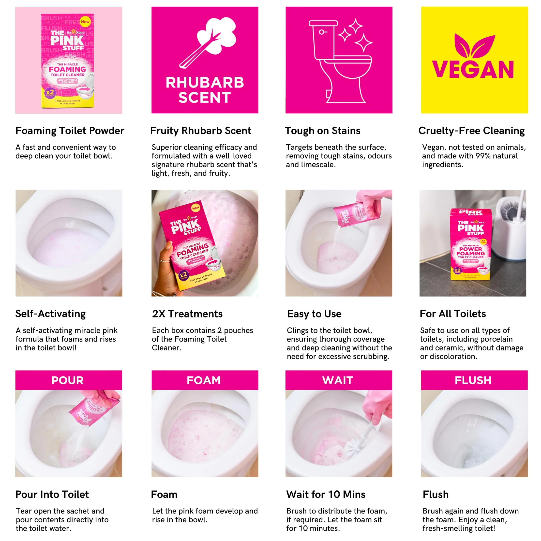 Stardrops The Pink Stuff Miracle Power Foaming Toilet Cleaner – Self-Activating Formula for Deep Cleaning, Stain Removal, and a Fresh Shine – Bathroom Essential - Image 4