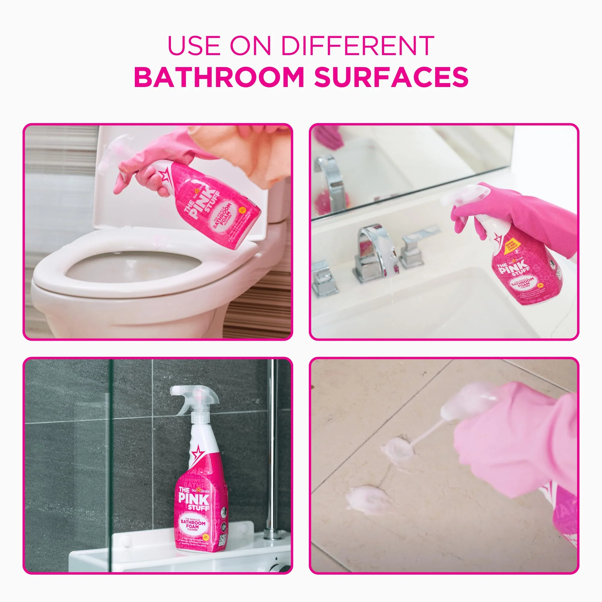 Stardrops - The Pink Stuff - The Miracle Bathroom Foam Cleaner 750ml 3-Pack Bundle (3 Bathroom Foam Spray) - Image 8