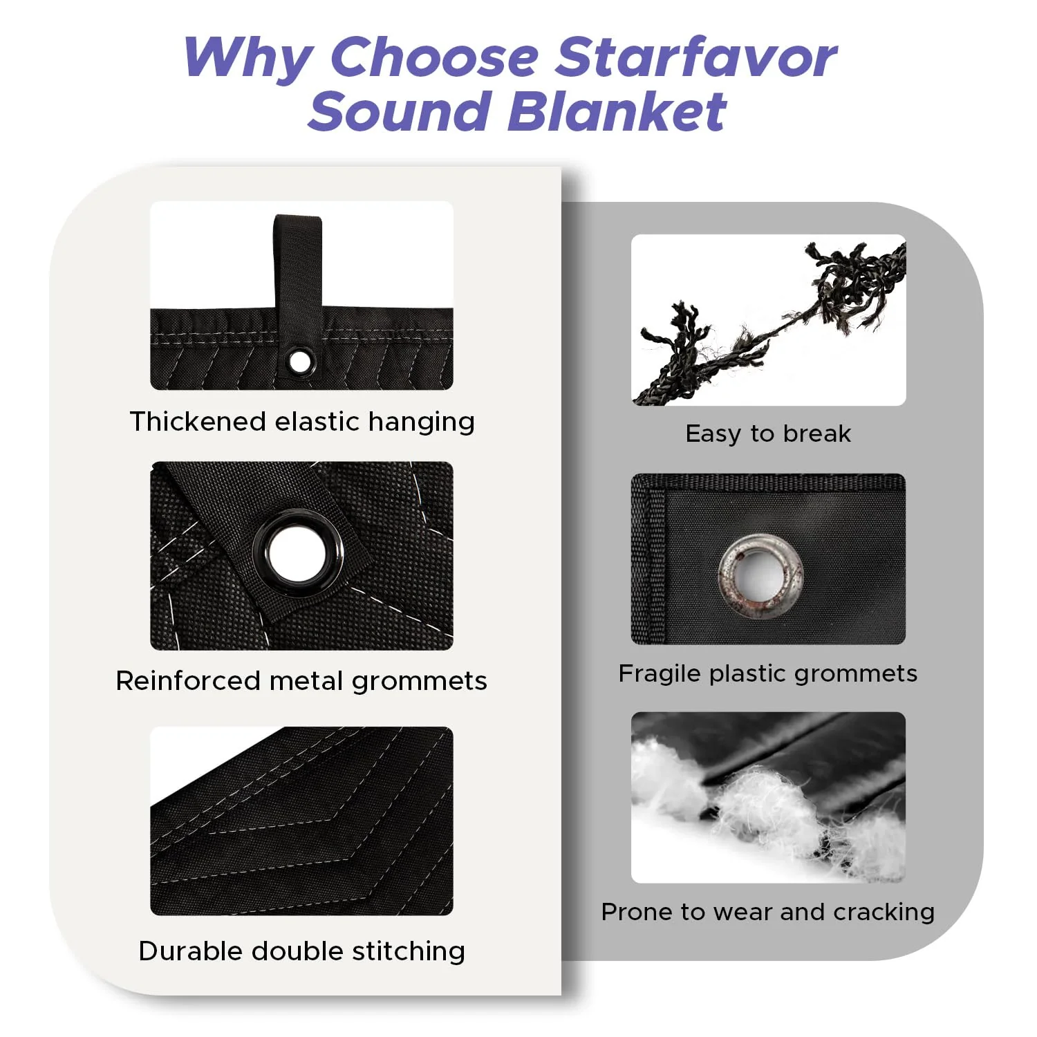 Starfavor 2 Pcs Large Sound Dampening Blanket 96" x 80" Heavy Duty Soundproof Blanket Noise Reduction Studio Sound Absorption Curtian/Light Blocker/Moving Blanket - Image 7