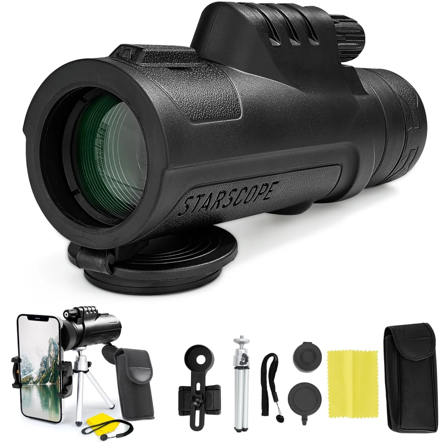 Starscope Monocular Telescope Smartphone Bundle - 10x42 Monoculars for Adults High Powered with Cell Phone Adapter | Bird Watching, Hunting, Hiking Pocket Scope | BAK4 Prism FMC Lens, Waterproof