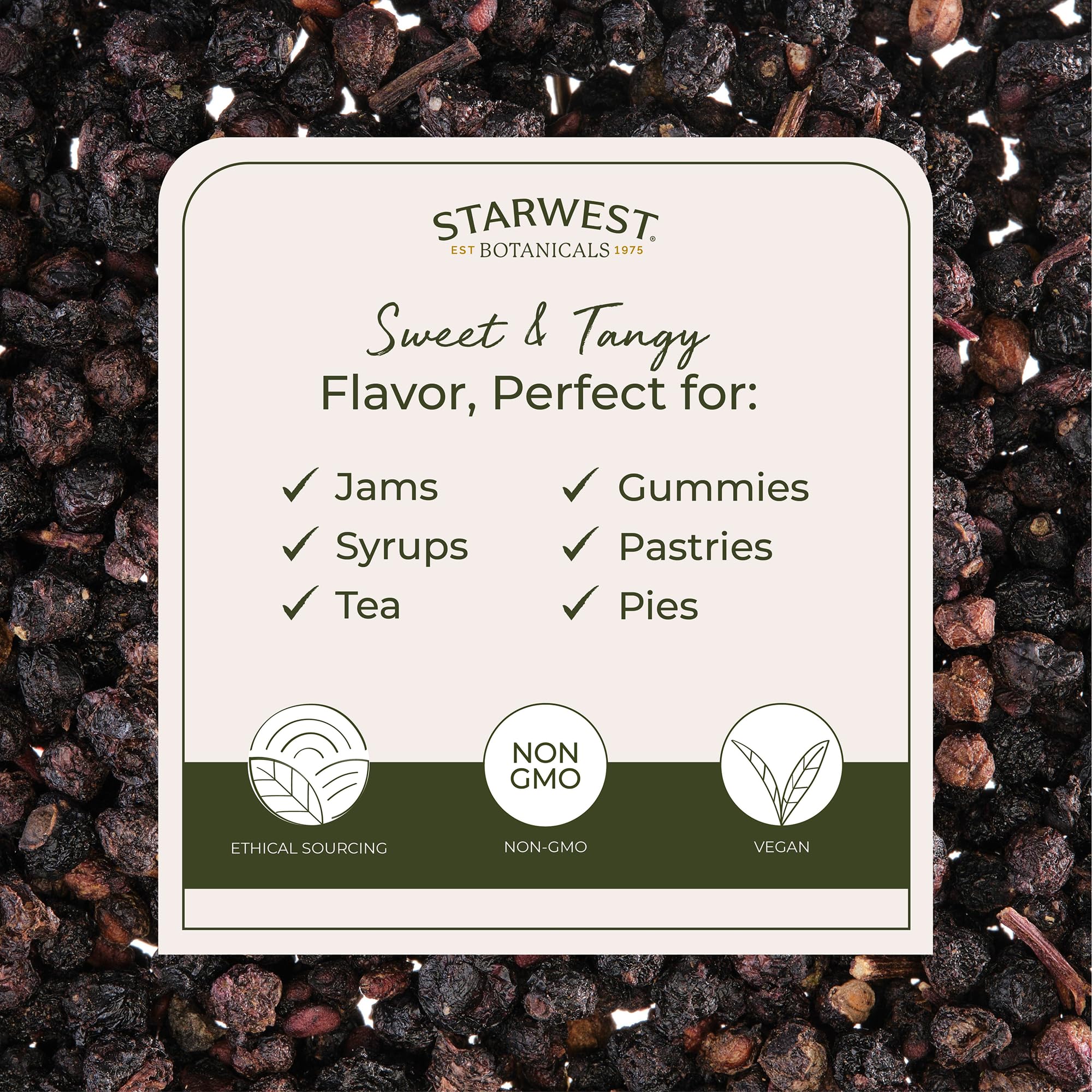 Starwest Botanicals Whole Elderberries - Dried Elderberries for Syrup, Tea, Gummies, & Jam, Certified Kosher, Wildcrafted Natural Berries - Bulk 1 lb Bag - Image 5