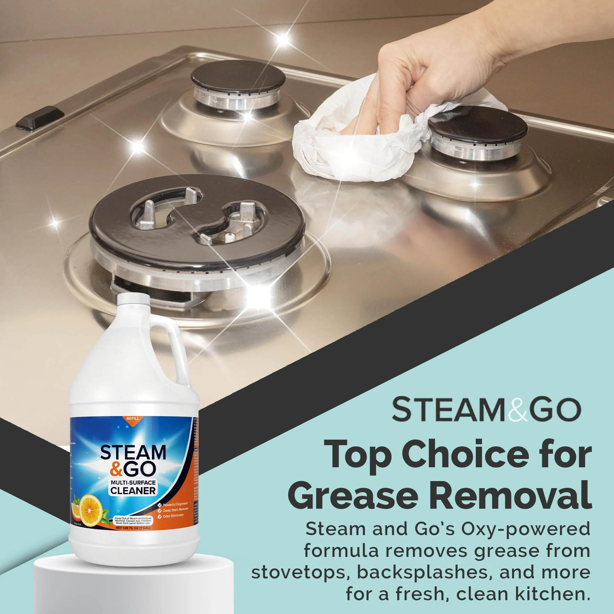 Steam & Go Multi-Purpose Cleaner Spray Refill with Oxy Power for Multi-Surfaces - Removes Stains, Eliminates Odors, & Degreases - Orange Scent, 1 gal - Image 3