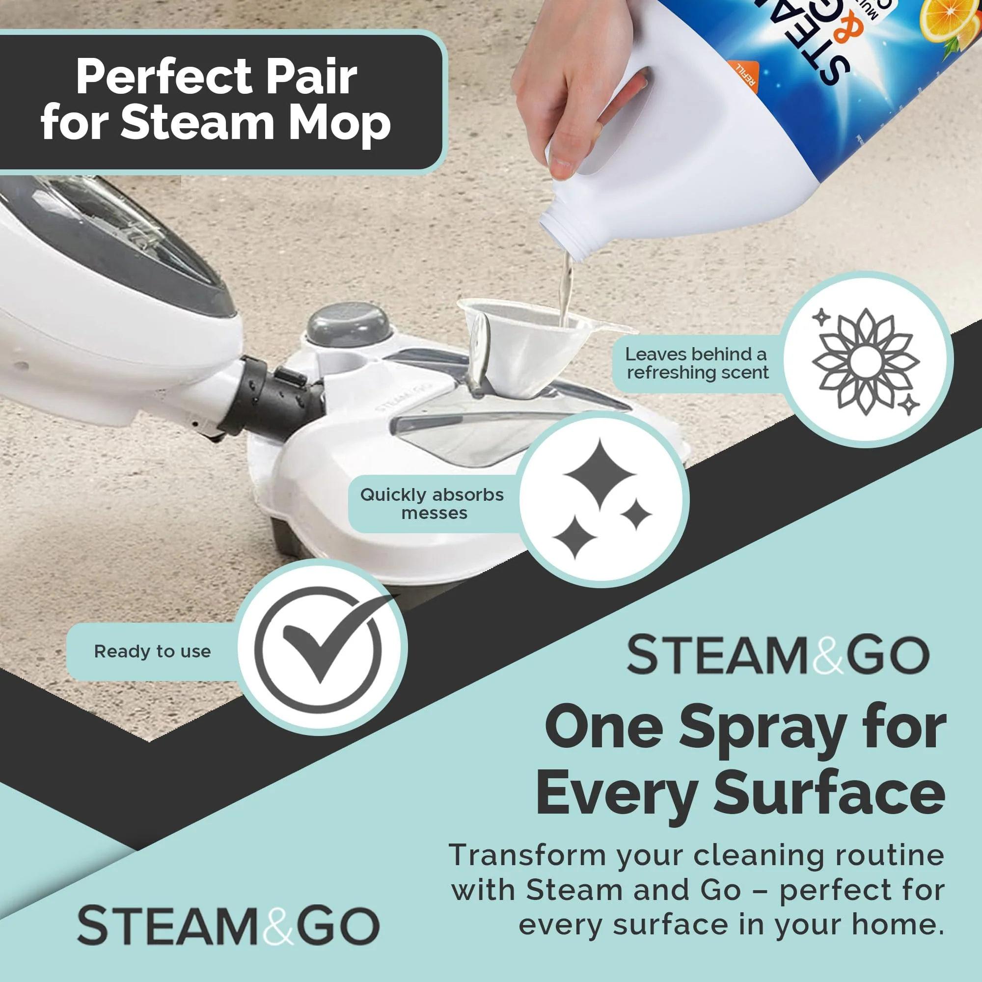 Steam & Go Multi-Purpose Cleaner Spray Refill with Oxy Power for Multi-Surfaces - Removes Stains, Eliminates Odors, & Degreases - Orange Scent, 1 gal - Image 6