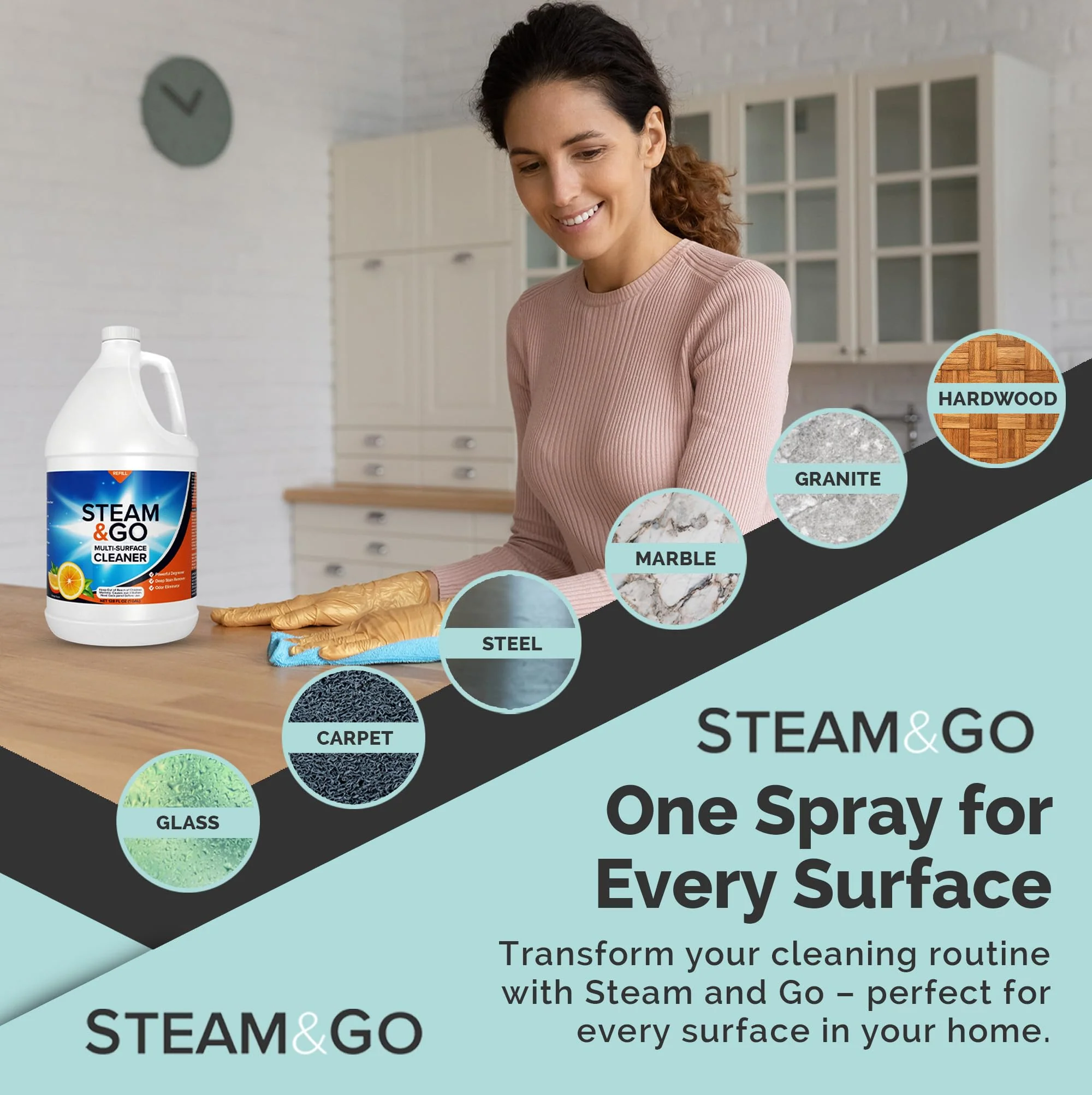 Steam & Go Multi-Purpose Cleaner Spray Refill with Oxy Power for Multi-Surfaces - Removes Stains, Eliminates Odors, & Degreases - Orange Scent, 1 gal - Image 7