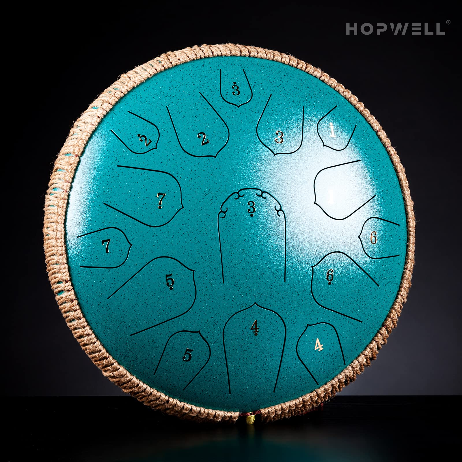 Steel Tongue Drum - HOPWELL 15 Note 14 Inch - Percussion Instrument - Hand Pan Drums with Music Book, Drum Mallets and Carry Bag, D Major, Malachite Green - Image 3