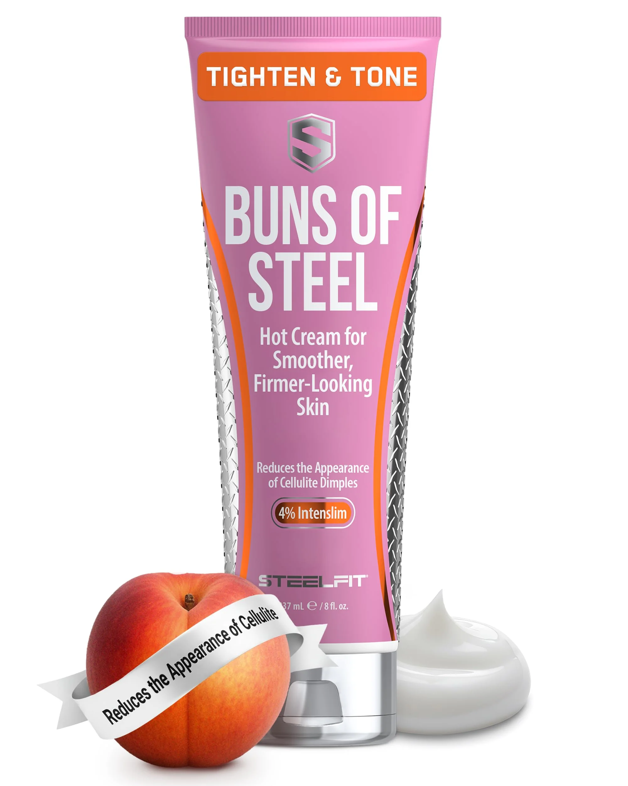 SteelFit Maximum Toning Cellulite Cream, Buns of Steel - Skin Firming & Tightening Body Lotion with Caffeine for Stretch Marks - Anti-Cellulite Remover Treatment for Booty, Thighs, Legs & Glutes