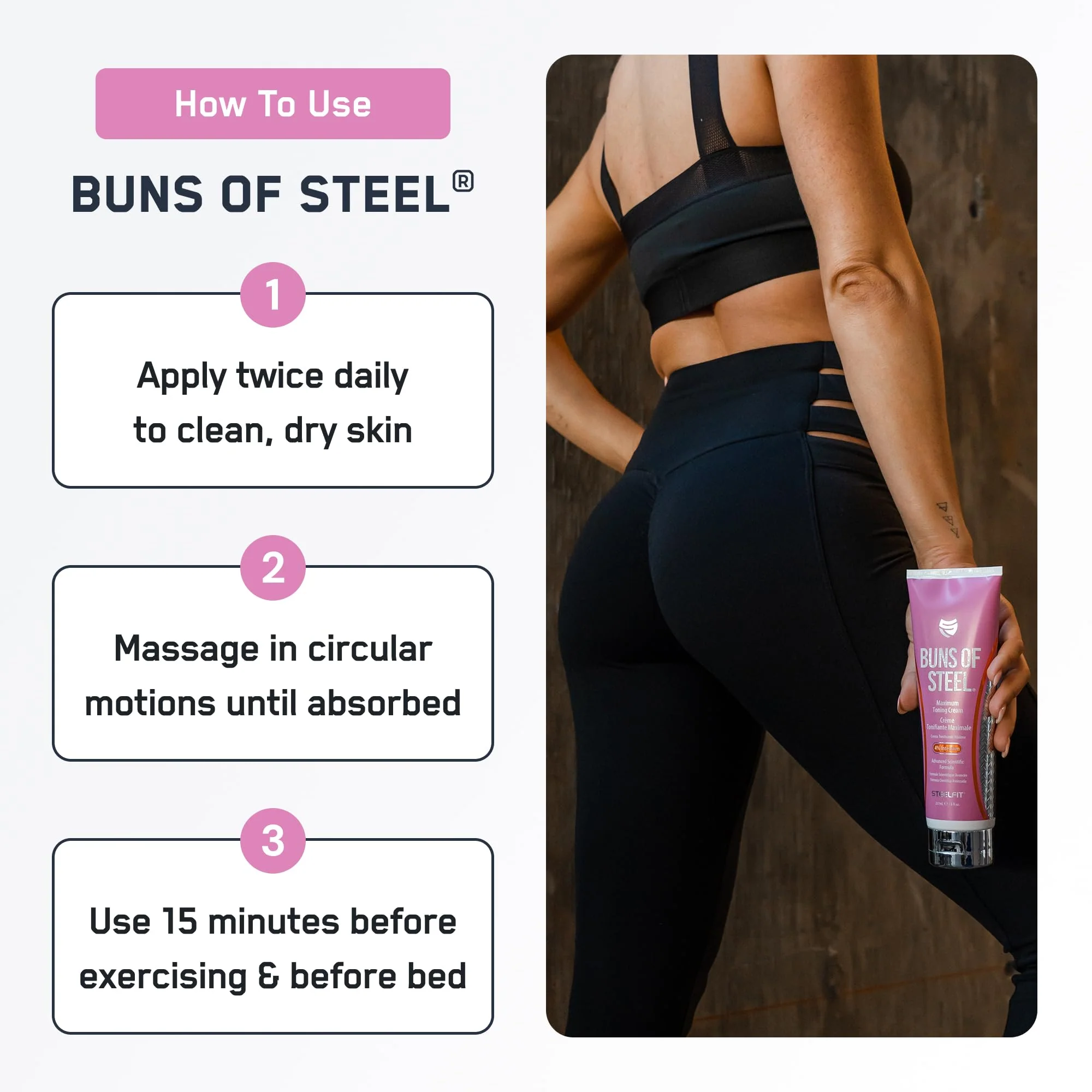 SteelFit Maximum Toning Cellulite Cream, Buns of Steel - Skin Firming & Tightening Body Lotion with Caffeine for Stretch Marks - Anti-Cellulite Remover Treatment for Booty, Thighs, Legs & Glutes - Image 4