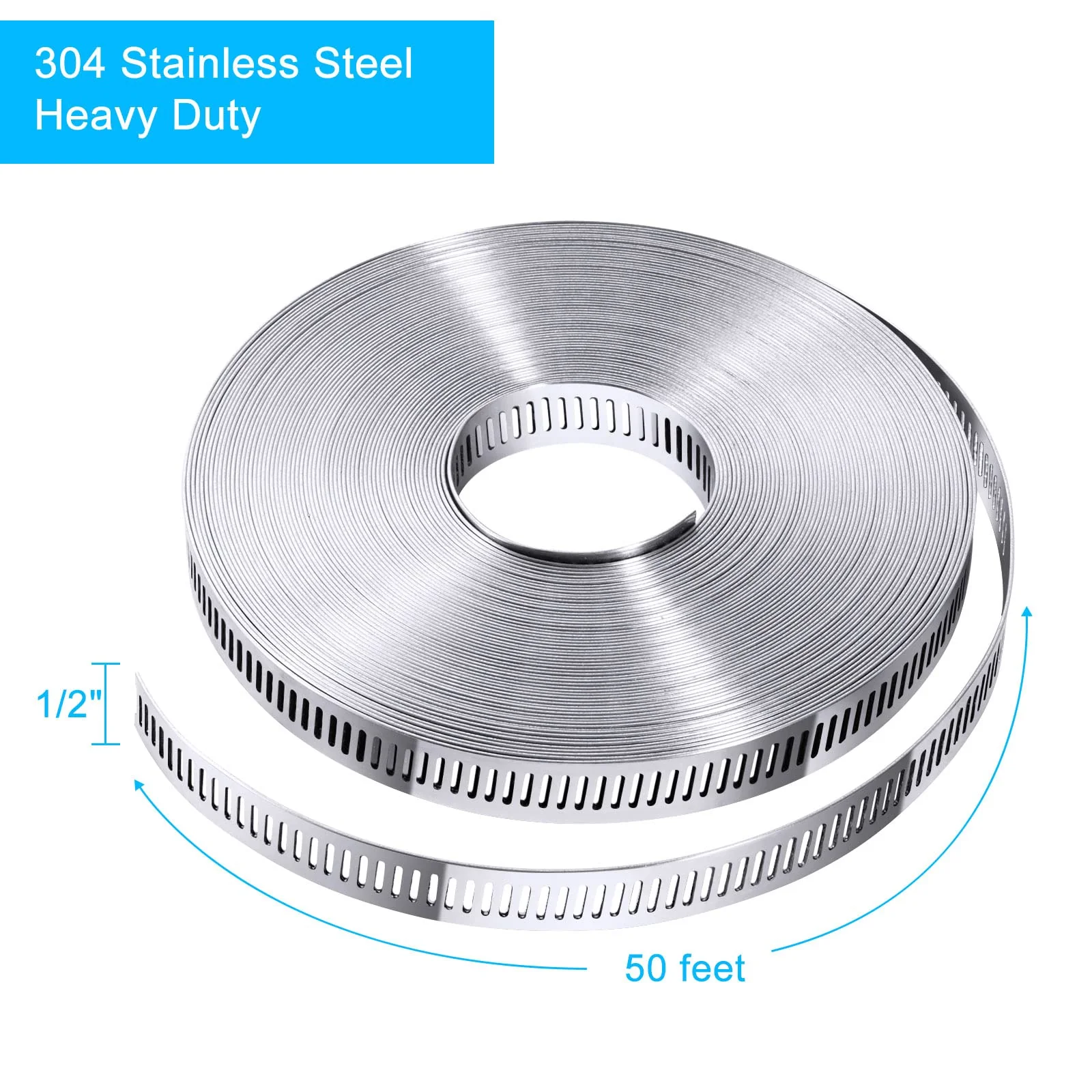 Steelsoft 304 Stainless Steel Hose Clamp Assortment Kit DIY, Cut-To-Fit 50 FT Metal Strap+24 Stronger Fasteners, Large Adjustable Worm Gear Hose Clamps Screw Clamps Duct Pipe Metal Clamp Strapping - Image 4