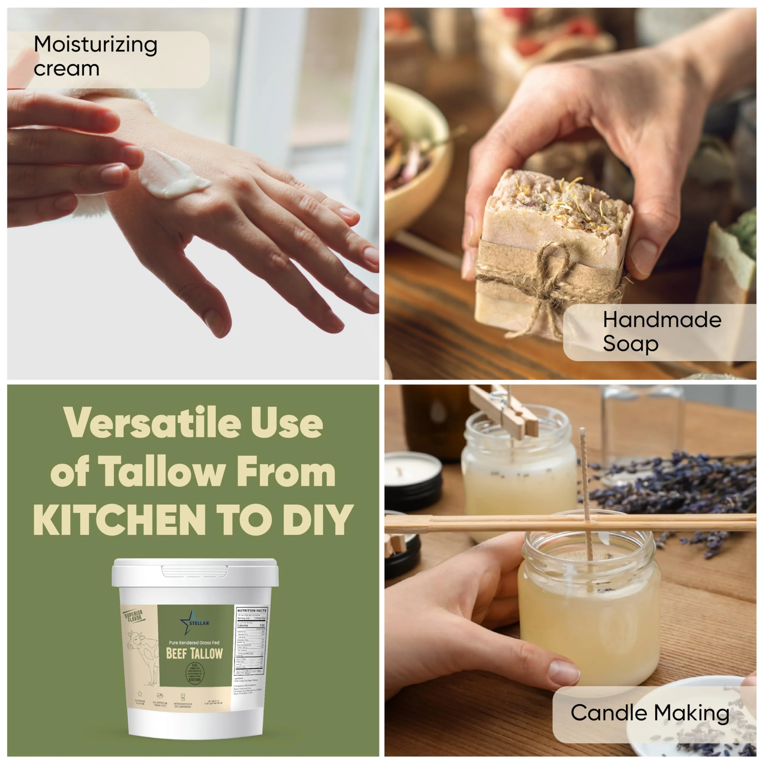 Stellar Beef Tallow 100% Grass-Fed & Finished - Good for Cooking, Baking and Frying - Food Grade (5 lb) - Image 4