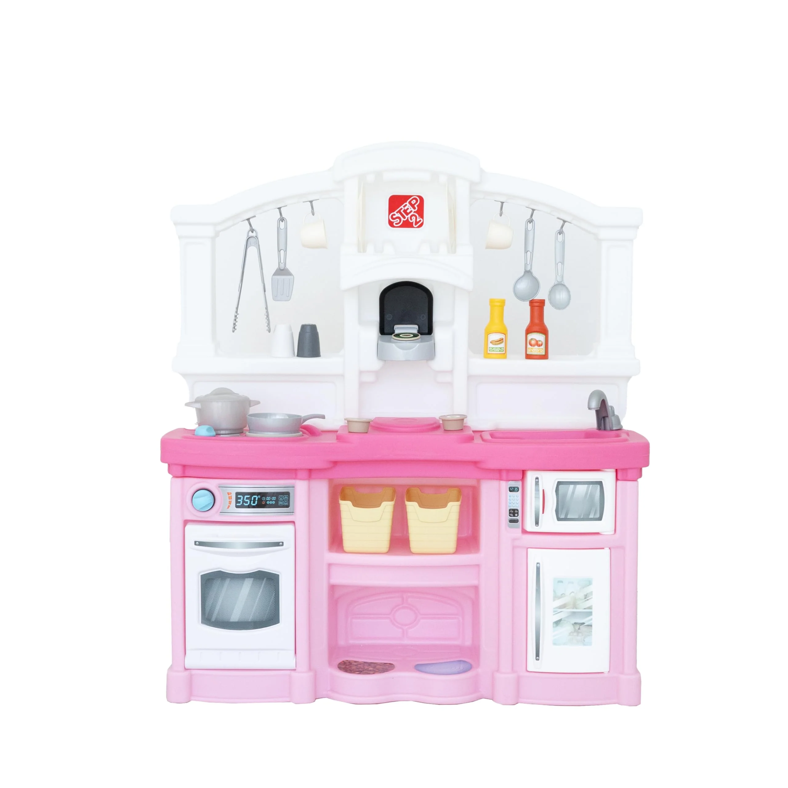 Step2 Fun with Friends Kids Kitchen Playset, Indoor/Outdoor Kitchenette, Interactive Play with Lights and Sounds, Durable Plastic, Includes 25 Piece Toy Accessories, Toddlers 2+ Years Old, Pink