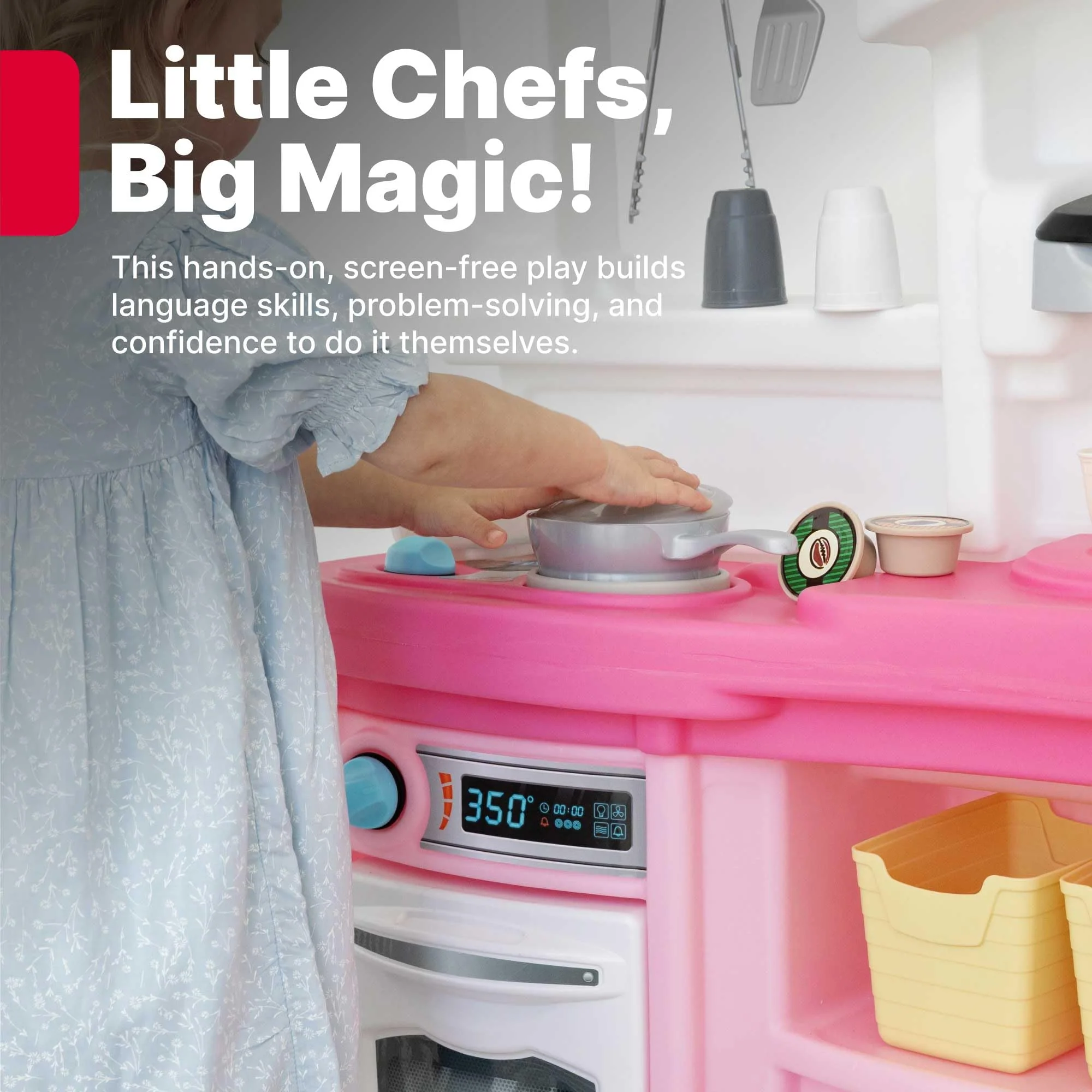 Step2 Fun with Friends Kids Kitchen Playset, Indoor/Outdoor Kitchenette, Interactive Play with Lights and Sounds, Durable Plastic, Includes 25 Piece Toy Accessories, Toddlers 2+ Years Old, Pink - Image 11