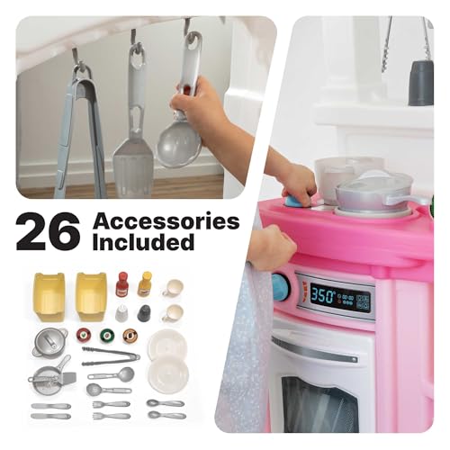 Step2 Fun with Friends Kids Kitchen Playset, Indoor/Outdoor Kitchenette, Interactive Play with Lights and Sounds, Durable Plastic, Includes 25 Piece Toy Accessories, Toddlers 2+ Years Old, Pink - Image 3