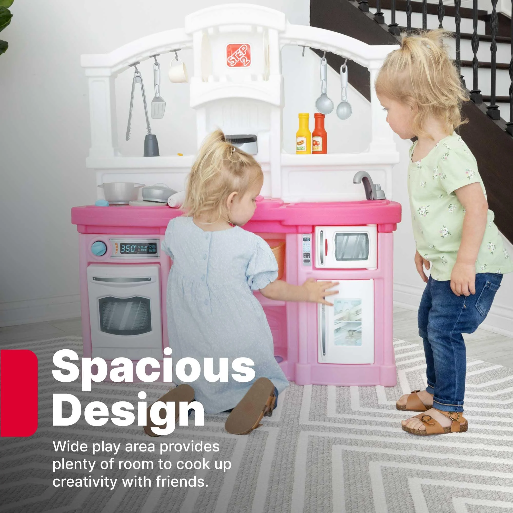 Step2 Fun with Friends Kids Kitchen Playset, Indoor/Outdoor Kitchenette, Interactive Play with Lights and Sounds, Durable Plastic, Includes 25 Piece Toy Accessories, Toddlers 2+ Years Old, Pink - Image 6