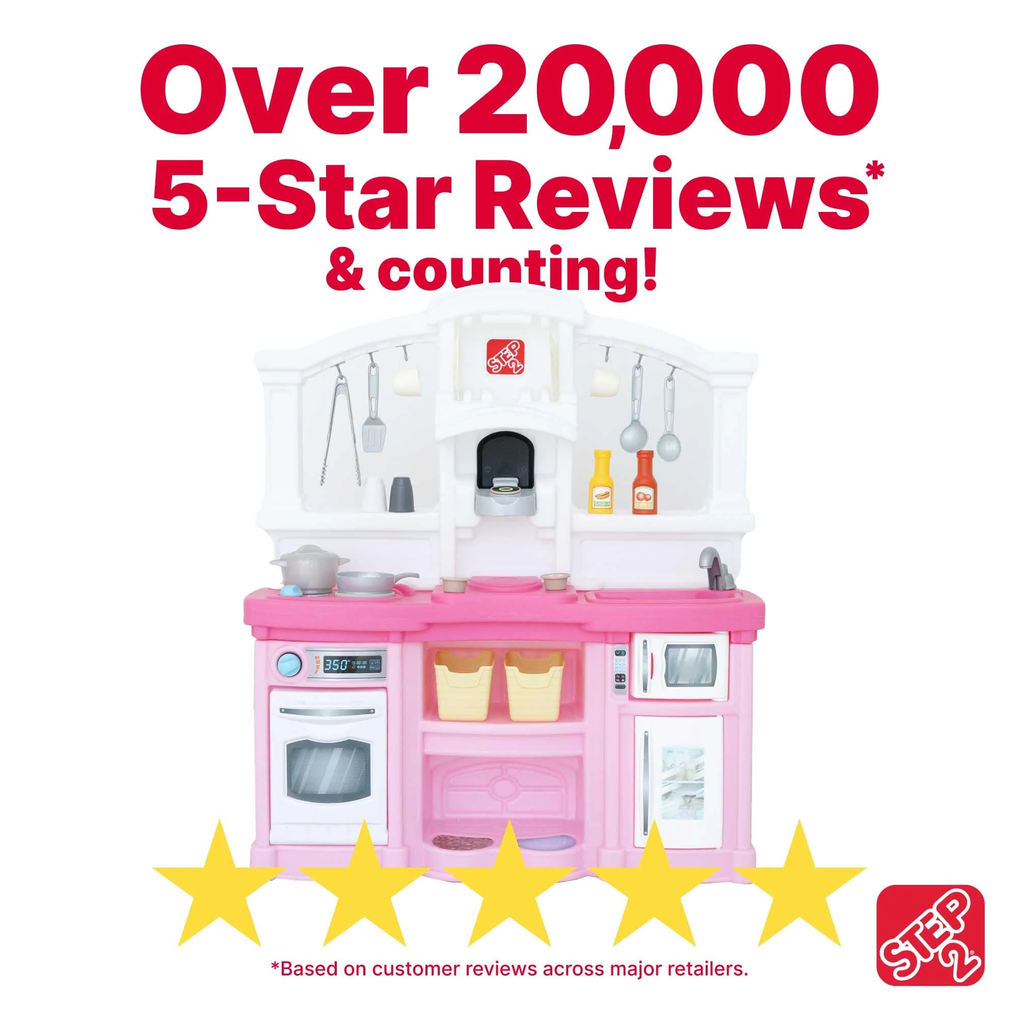Step2 Fun with Friends Kids Kitchen Playset, Indoor/Outdoor Kitchenette, Interactive Play with Lights and Sounds, Durable Plastic, Includes 25 Piece Toy Accessories, Toddlers 2+ Years Old, Pink - Image 9