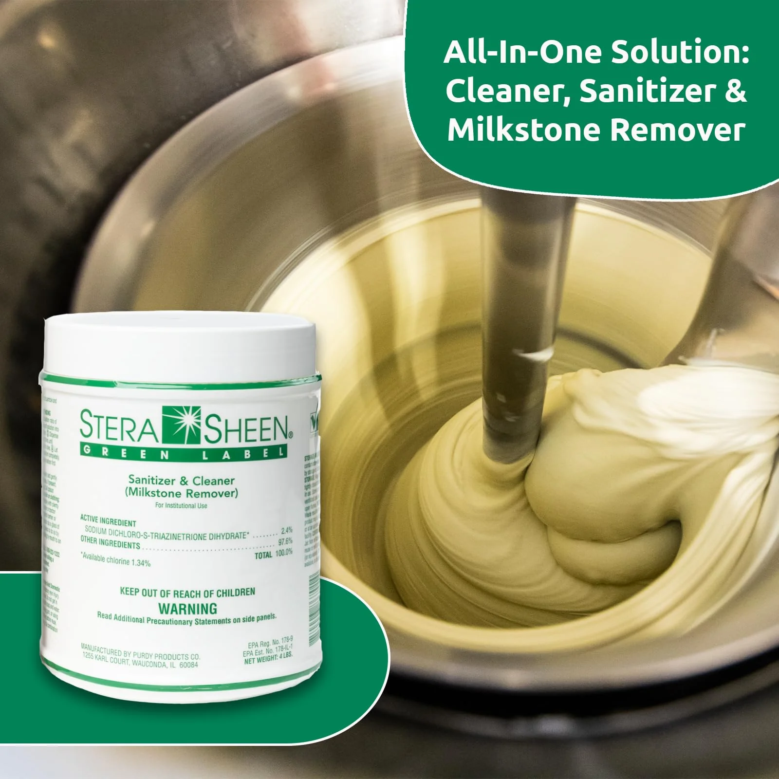 Stera Sheen 16lb Green Label Ice Machine & Ice Maker Cleaner + Sanitizer - Milkstone Remover & Descaler for Scotsman, Soft Serve Equipment, Food-Contact Surface - Restaurant-Grade - 4lb Jars, 4 Pack - Image 6