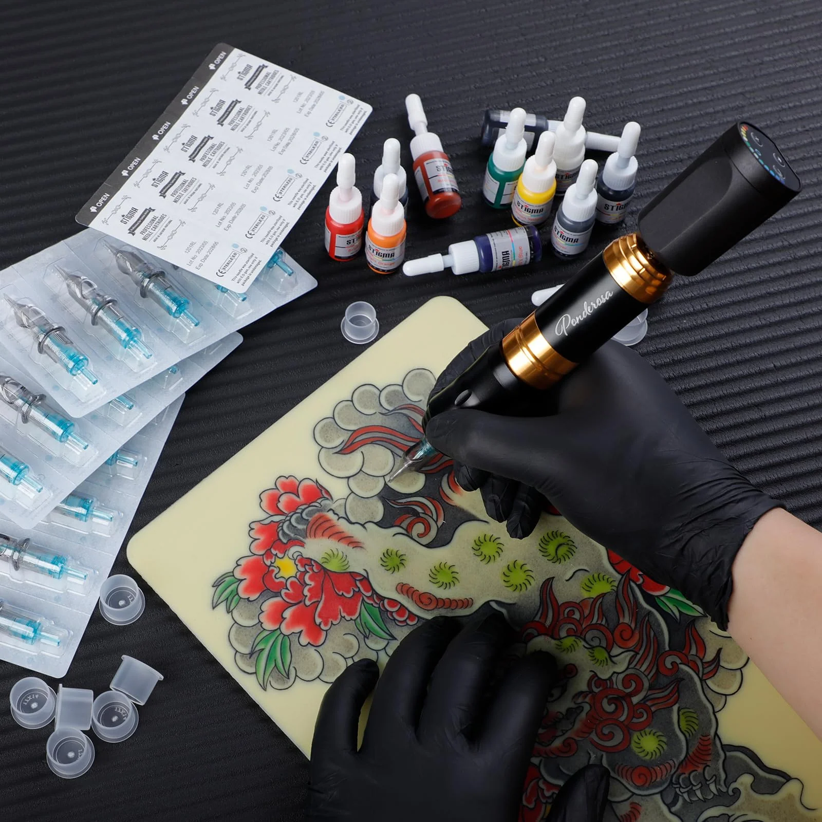 STIGMA Wireless Tattoo Gun Kit Complete with Pro Short Pen, 2 Batteries, 20 Tattoo Cartridge Needles, Color Set, Full Tattoo Accessories STP35TI4002-9 - Image 6