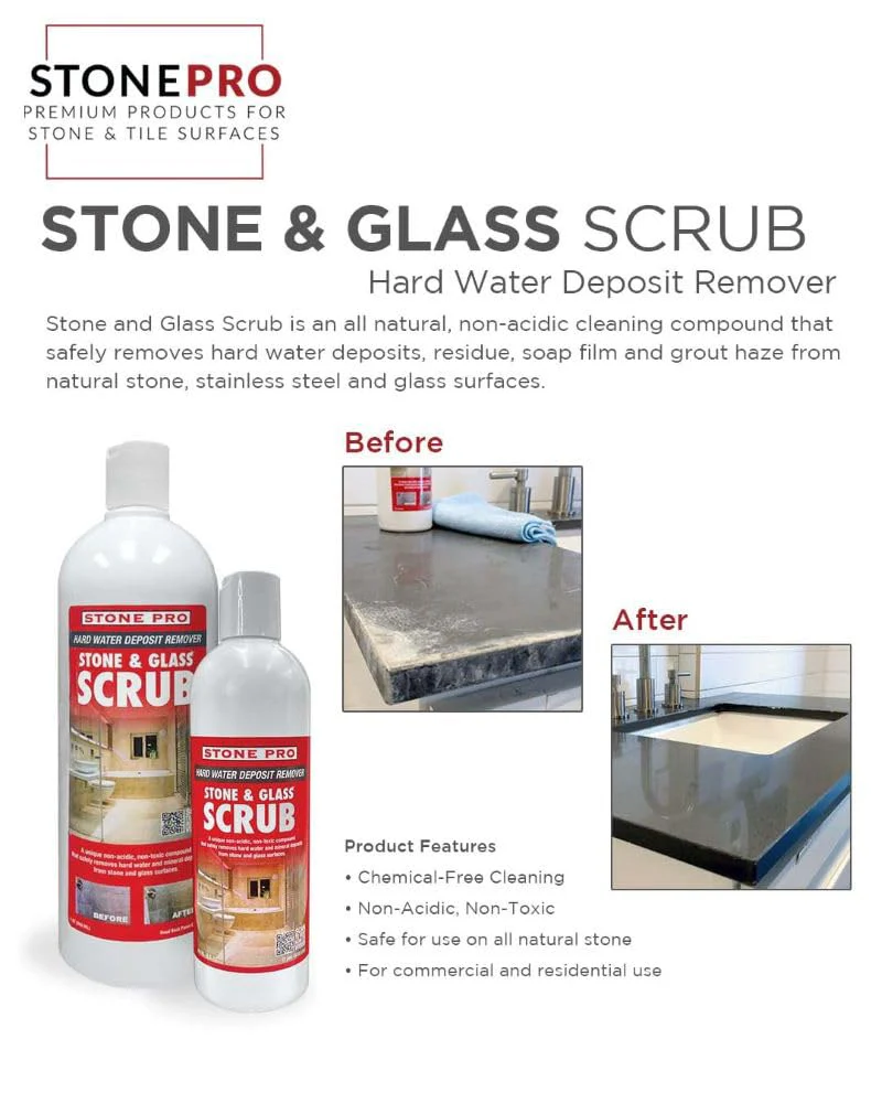 Stone Pro Stone and Glass Scrub - Hard Water Stain Remover - Remove Spots on Glass, Natural Stone, Quartz, & Metal Fixtures (Quart) - Image 3