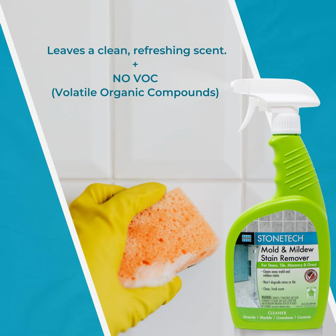 StoneTech Mold and Mildew Stain Remover Cleaning Kit | Kitchen, Patio, Shower, and Bathroom Cleaner for Natural Stone, Tile, and Grout, 2-Pack 24-Ounce Spray with Microfibers and Crevice Brushes - Image 2