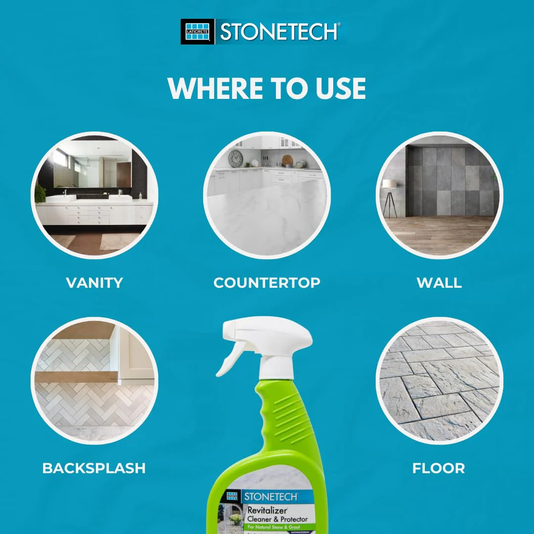 StoneTech Revitalizer Cleaner and Protector | Natural Stone Cleaner | Marble, Quartz, Granite Countertop Cleaner | 3-in-1 Cleans and Reseals | 2-Pack 24 oz Spray + Microfibers, Citrus Scent - Image 4