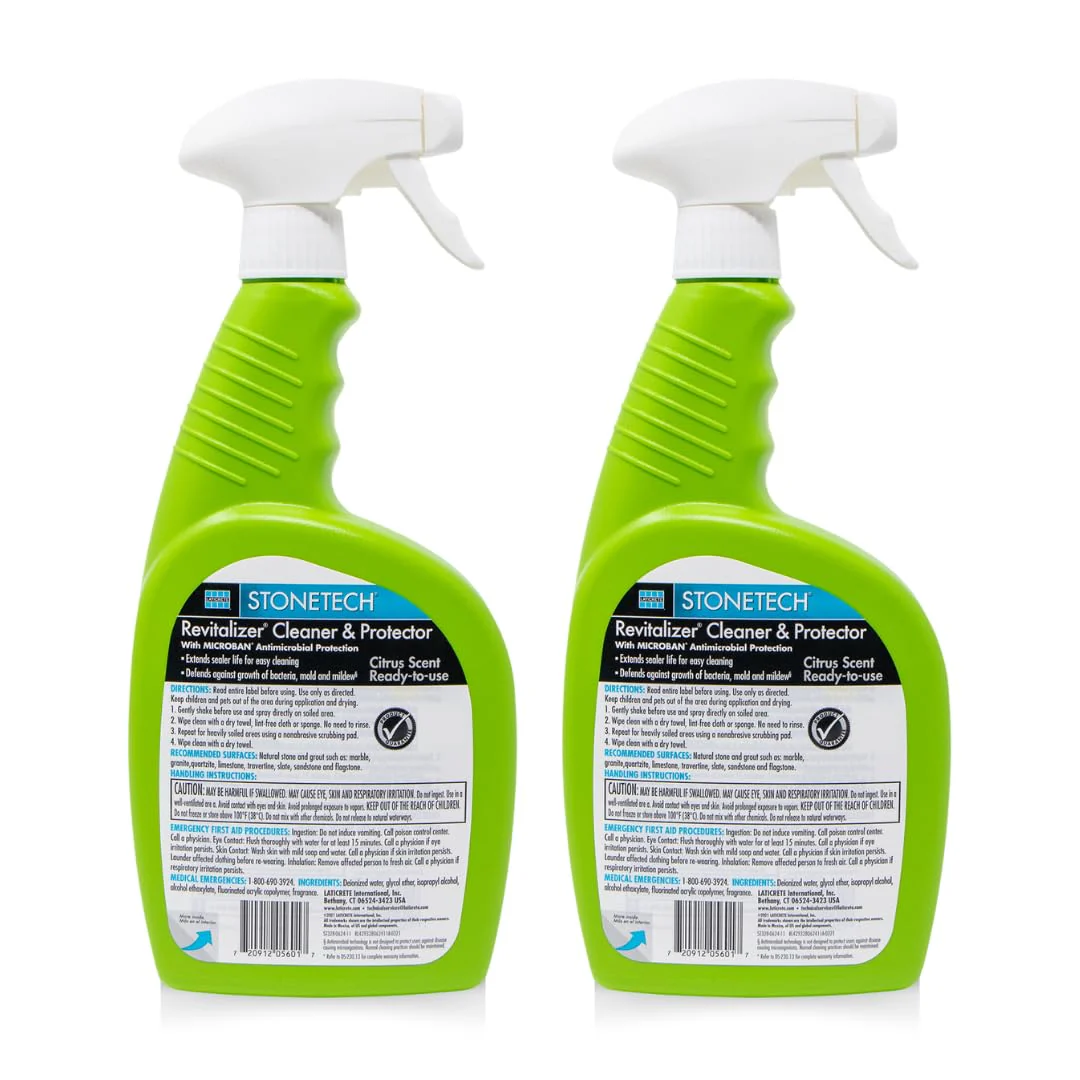 StoneTech Revitalizer Cleaner and Protector | Natural Stone Cleaner | Marble, Quartz, Granite Countertop Cleaner | 3-in-1 Cleans and Reseals | 2-Pack 24 oz Spray + Microfibers, Citrus Scent - Image 7