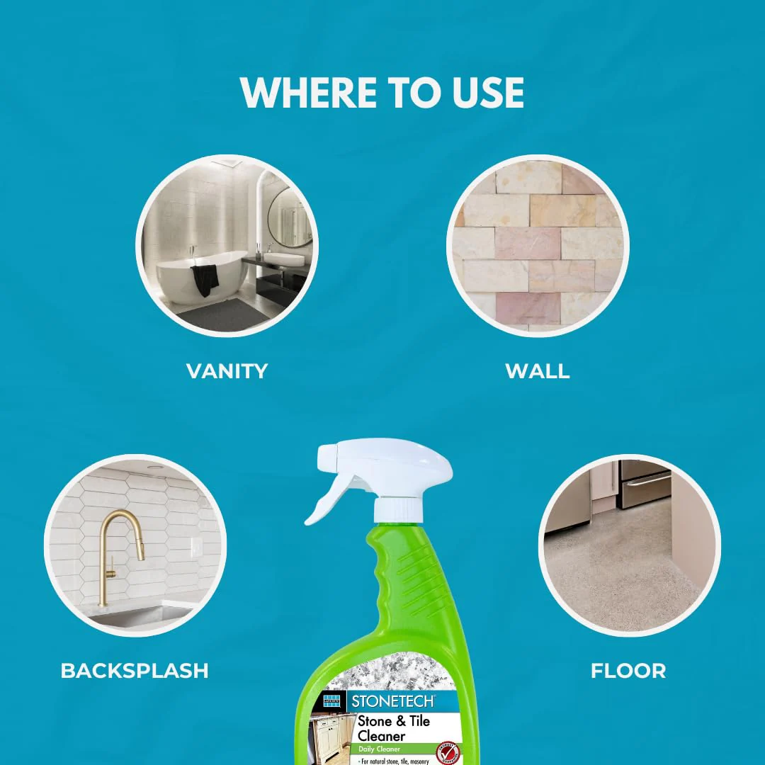 StoneTech Stone & Tile Cleaner Spray – Daily Cleaner for Granite, Marble, Ceramic, Porcelain & Stone – Removes Spills, Dirt & Grease – pH Neutral - 2-Pack, 24oz each + 2 Microfiber Cloths - Image 4
