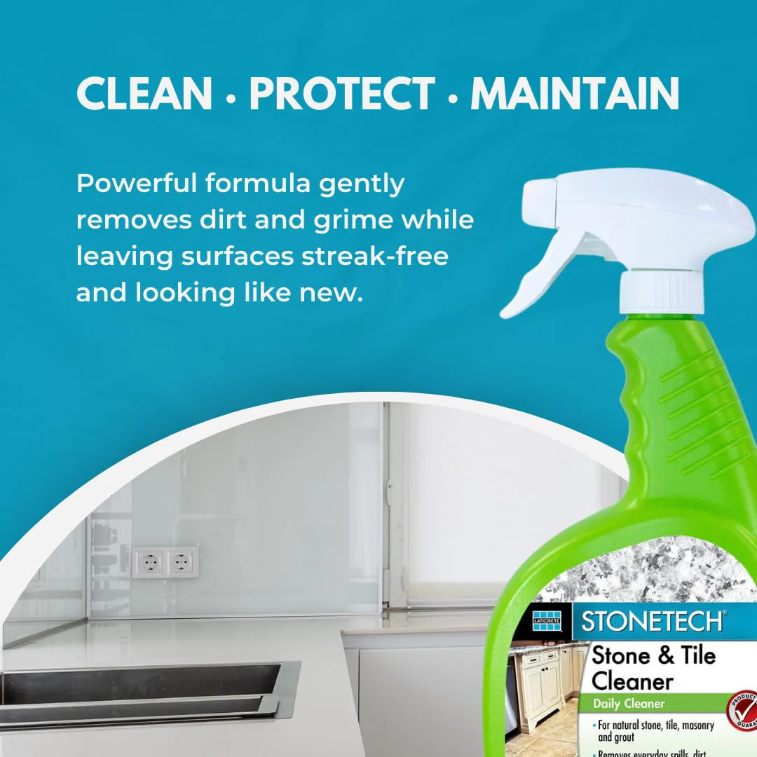 StoneTech Stone & Tile Cleaner Spray – Daily Cleaner for Granite, Marble, Ceramic, Porcelain & Stone – Removes Spills, Dirt & Grease – pH Neutral - 2-Pack, 24oz each + 2 Microfiber Cloths - Image 6