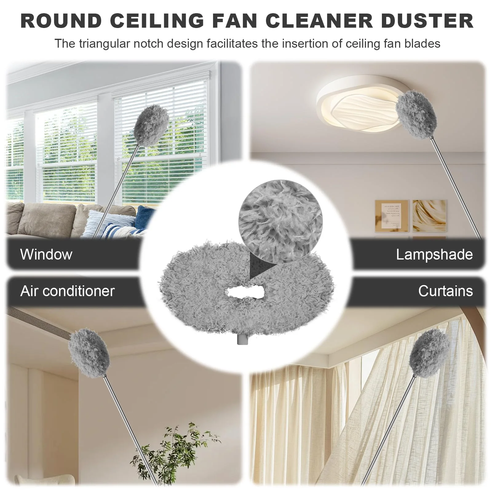 Storystore Ceiling Fan Cleaner Duster - Adjustable Duster with Extension Pole,Dusters for Cleaning Fan Blade, Walls and Cobweb (7FT/Grey) - Image 4