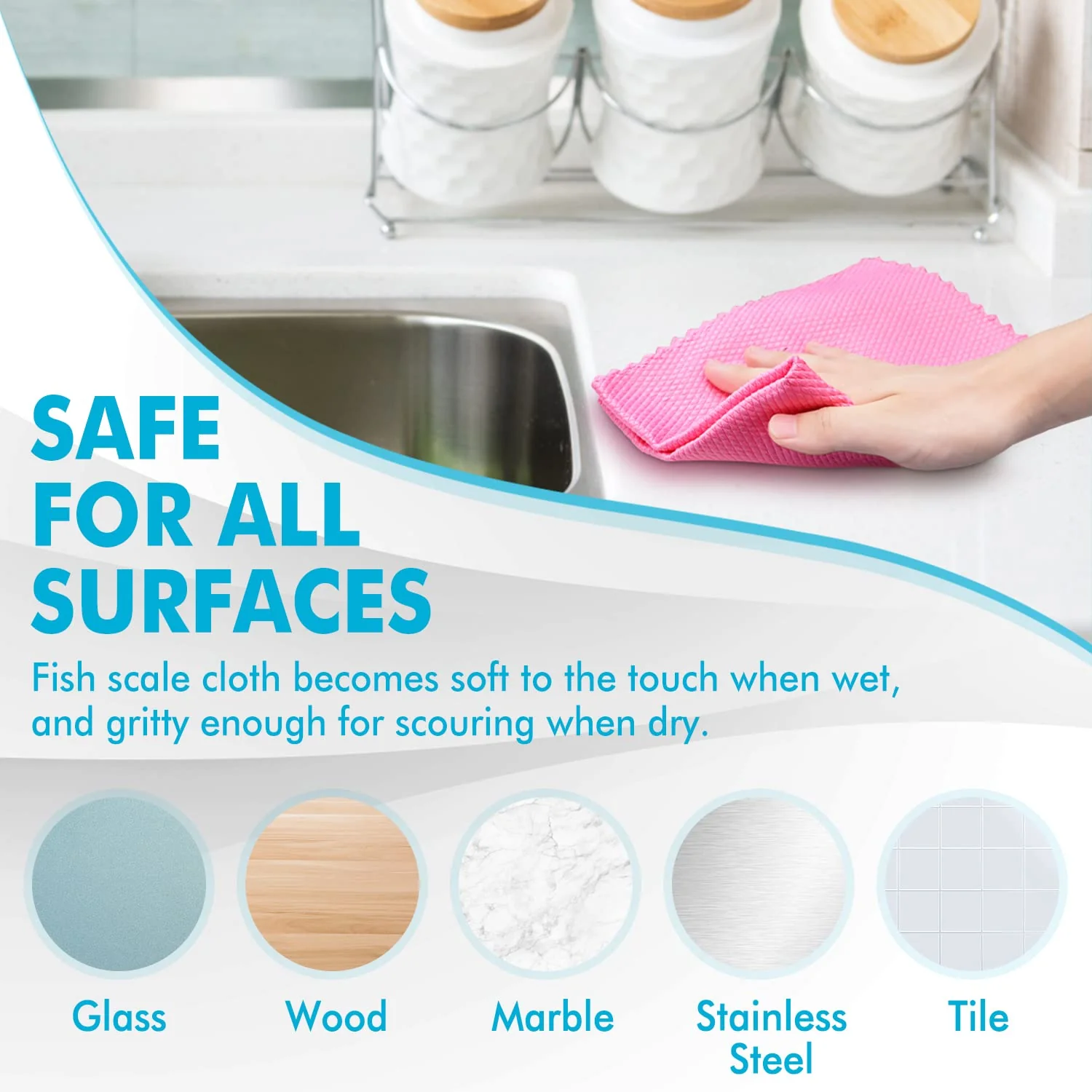 Streak Free Miracle Cleaning Cloths Easy Clean Nanoscale,Fish Scale Microfiber Window Mirror Glass Car Stainless Steel Cleaning,Lint Free Dish cloth Wine Glass Polishing Towel,Reusable,Pack 6,Blue - Image 2