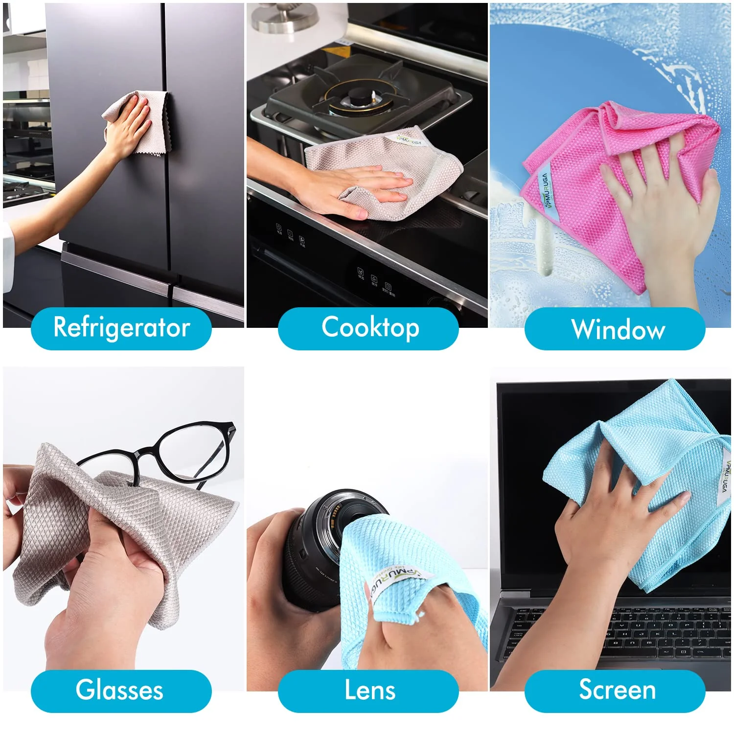Streak Free Miracle Cleaning Cloths Easy Clean Nanoscale,Fish Scale Microfiber Window Mirror Glass Car Stainless Steel Cleaning,Lint Free Dish cloth Wine Glass Polishing Towel,Reusable,Pack 6,Blue - Image 3