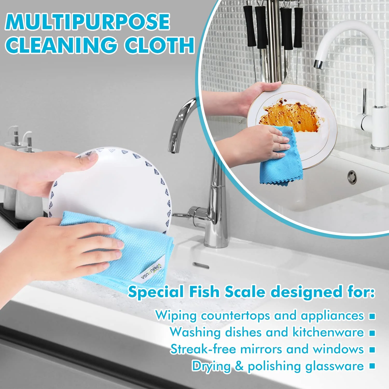 Streak Free Miracle Cleaning Cloths Easy Clean Nanoscale,Fish Scale Microfiber Window Mirror Glass Car Stainless Steel Cleaning,Lint Free Dish cloth Wine Glass Polishing Towel,Reusable,Pack 6,Blue - Image 7