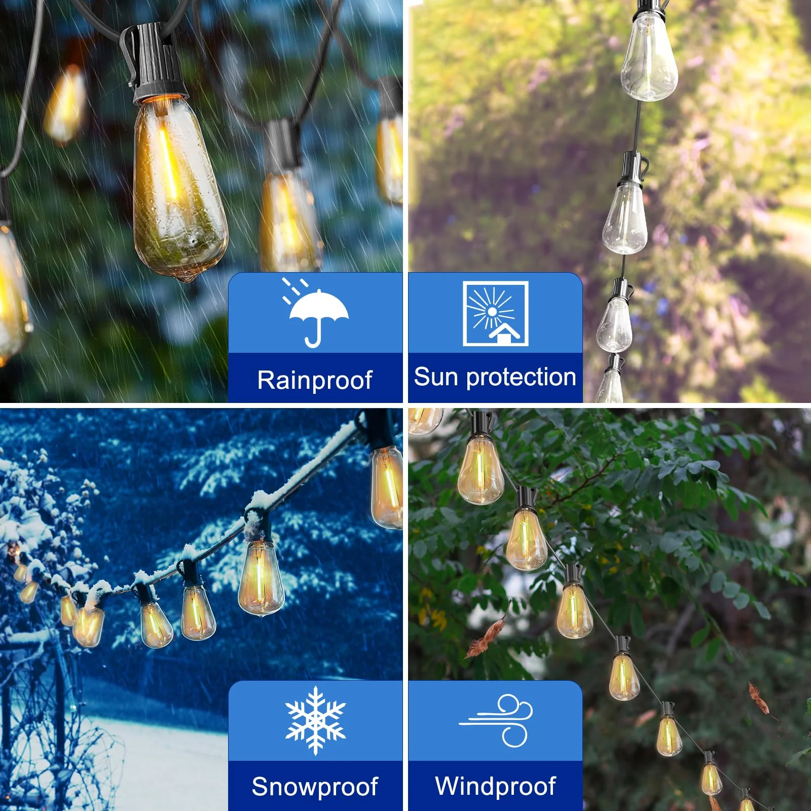 Stright 60FT Solar String Lights Outdoor Weatherproof with Remote, Solar Powered LED Edison Bulb 15 Sockets Outdoor String Lights for Outside Patio Backyard Fence Halloween Christmas Decorations - Image 2