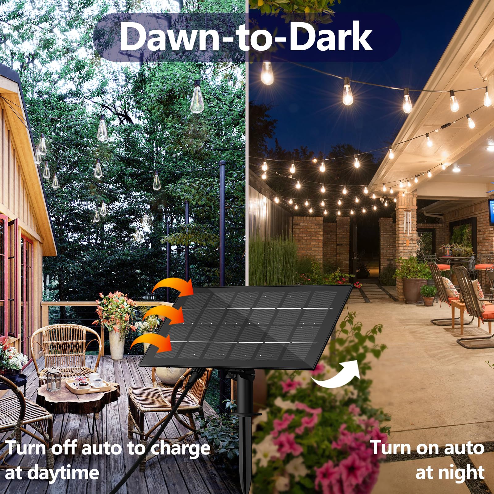 Stright 60FT Solar String Lights Outdoor Weatherproof with Remote, Solar Powered LED Edison Bulb 15 Sockets Outdoor String Lights for Outside Patio Backyard Fence Halloween Christmas Decorations - Image 6