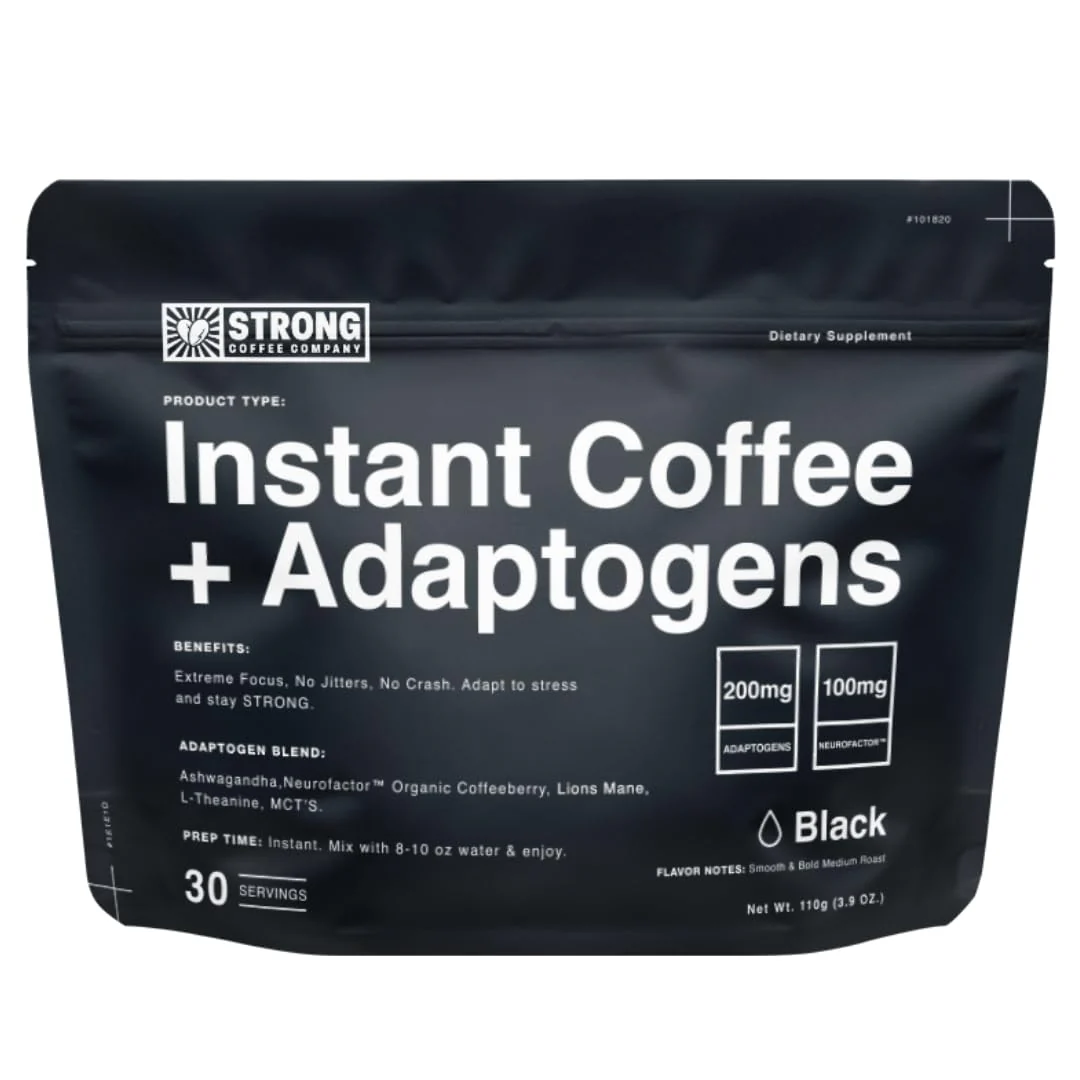 Strong Coffee Co. Instant Black Coffee | Premium Organic Coffee with Nootropics & Adaptogens, NeuroFactor®, L-Theanine, Ashwagandha, Reishi & MCT Oil | No Jitters, No Crash (1, 30 Servings) - Image 2