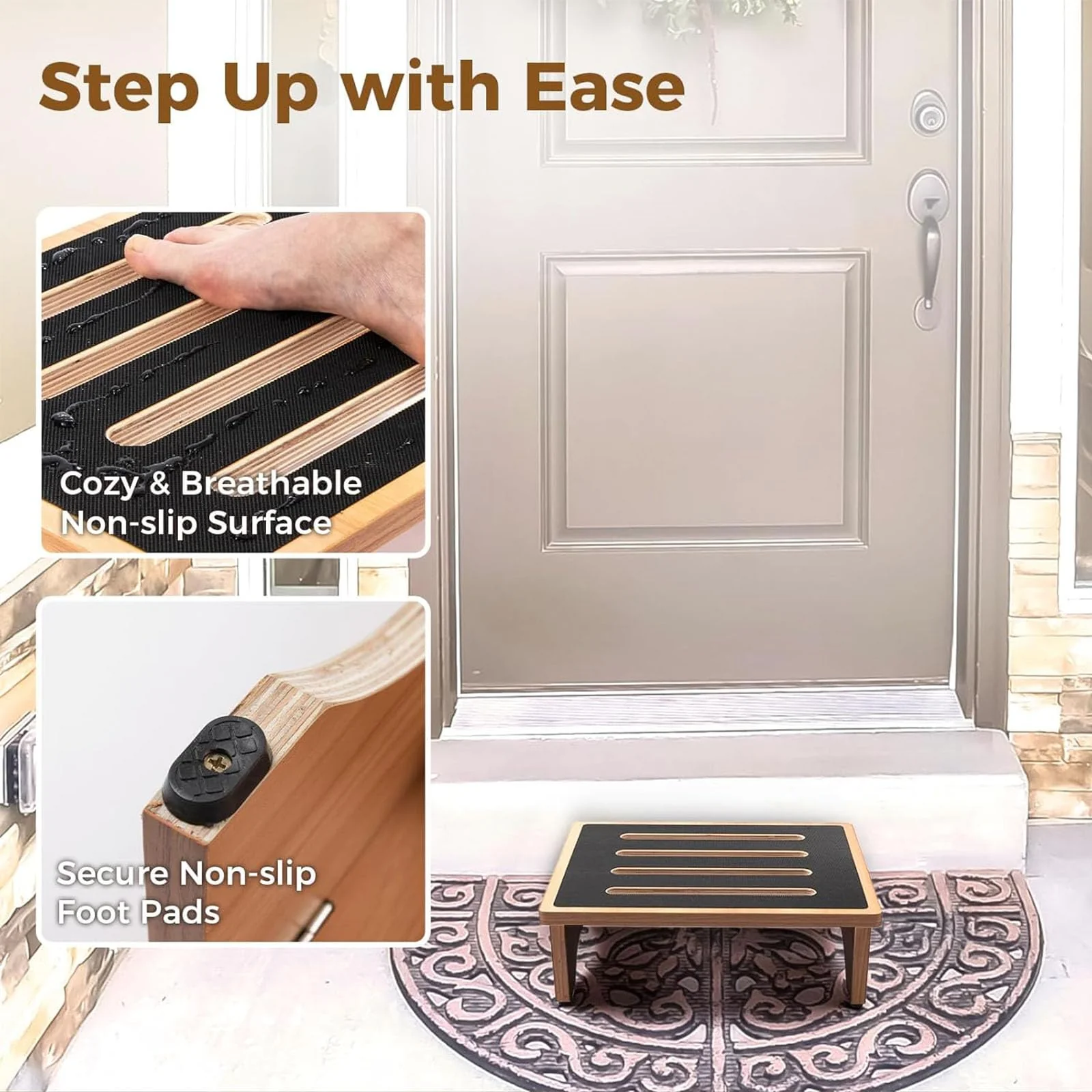 StrongTek 5" High Wooden Bed Step Stool for Adults, Sturdy Bedside & Shower Steps, 440lb Capacity, Versatile Mobility Aid for Seniors, Kitchen Use, Surgery Recovery, Anti-Slip, Portable Design - Image 4