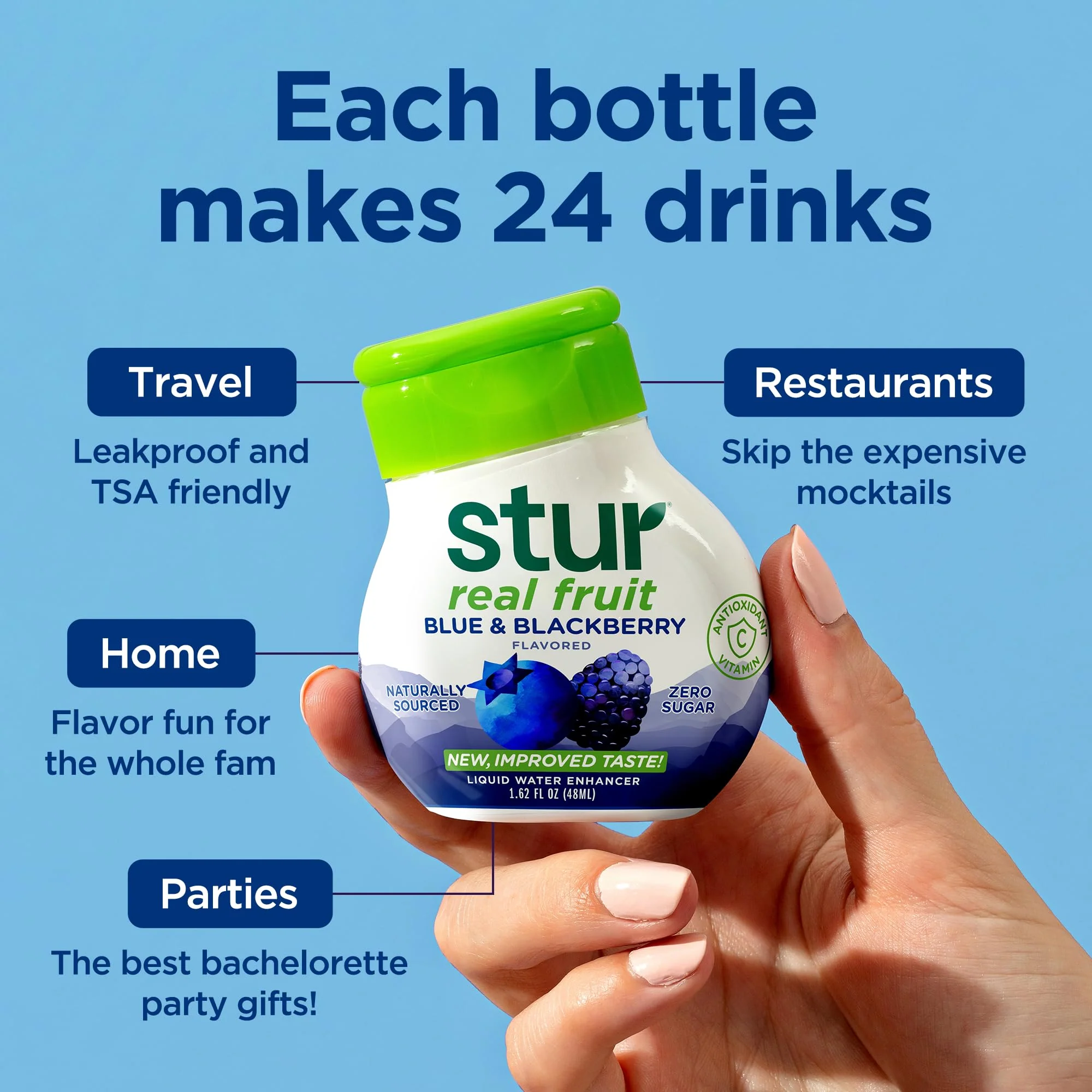 Stur Liquid Water Enhancer | Classic Variety Pack | Naturally Sweetened | High in Vitamin C & Antioxidants | Sugar Free | Zero Calories | Keto | Vegan | 5 Bottles, Makes 120 Drinks - Image 4