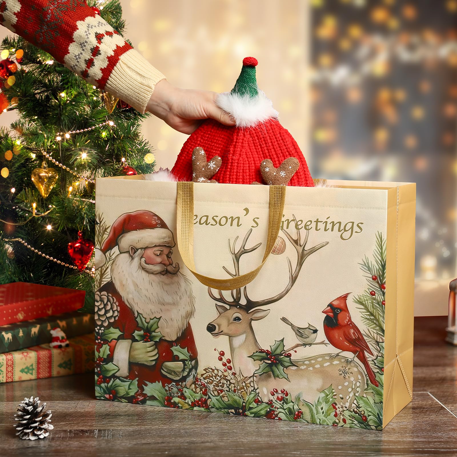 STYPOP 12 Pack 17" Extra Large Christmas Gift Bags, Reusable Non-Woven Christmas Tote Bags with Handles, Perfect for Gift Wrap/Party Favor Supplies, 16.9 * 12.6 * 6.8" - Image 6