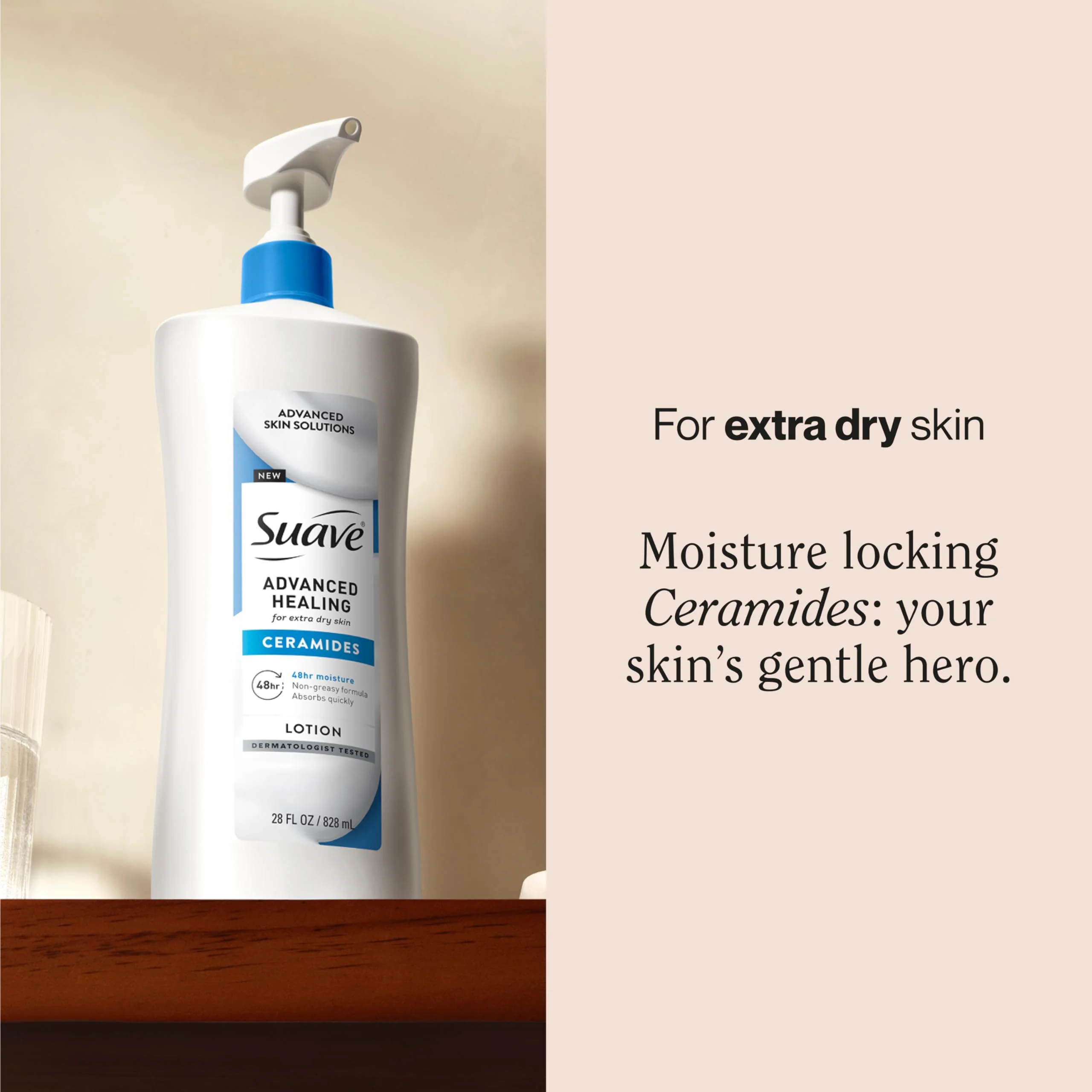 Suave Advanced Healing Hand & Body Lotion for Women With Ceramides for Very Dry Skin, Hydrating, Non-Greasy, Allergen-Free Moisturizing Cream, Lightly Scented, 28 FL OZ Pump, 4 Pack - Image 7