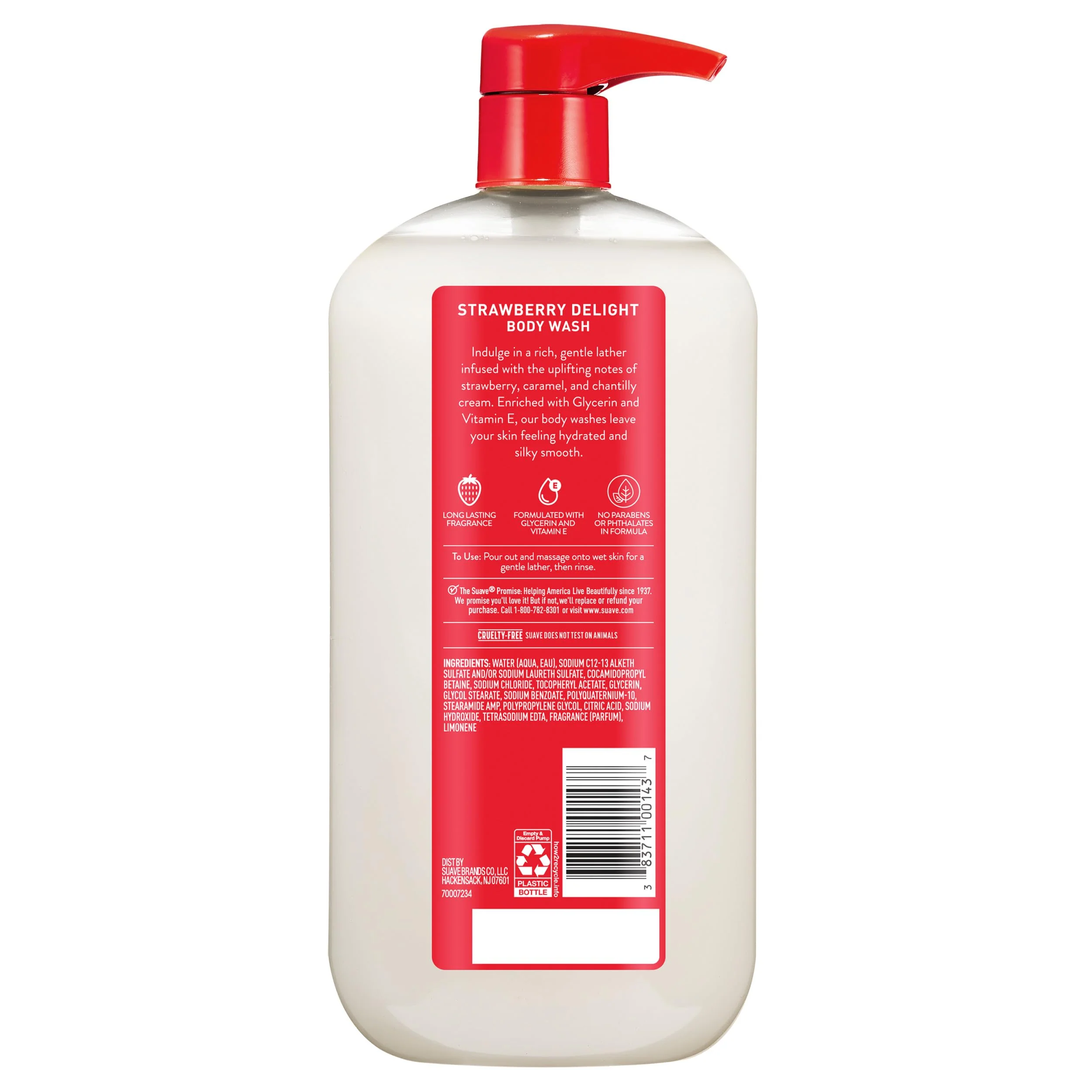 Suave Strawberry Delight Uplifting Body Wash, Formulated with Glycerin and Vitamin E for Hydrating and Gently Cleansing Skin, 30 oz pump, 4 Pack - Image 4
