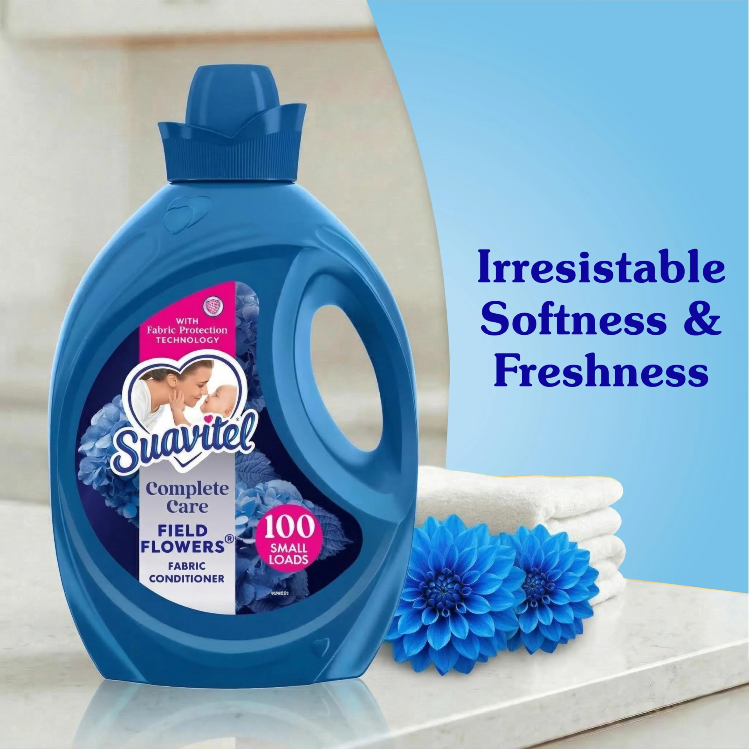 Suavitel Complete Liquid Fabric Softener, Fabric Conditioner, HE Compatible, 100 Small Loads, Field Flowers Scent, 100 fl oz Bottle - Image 4