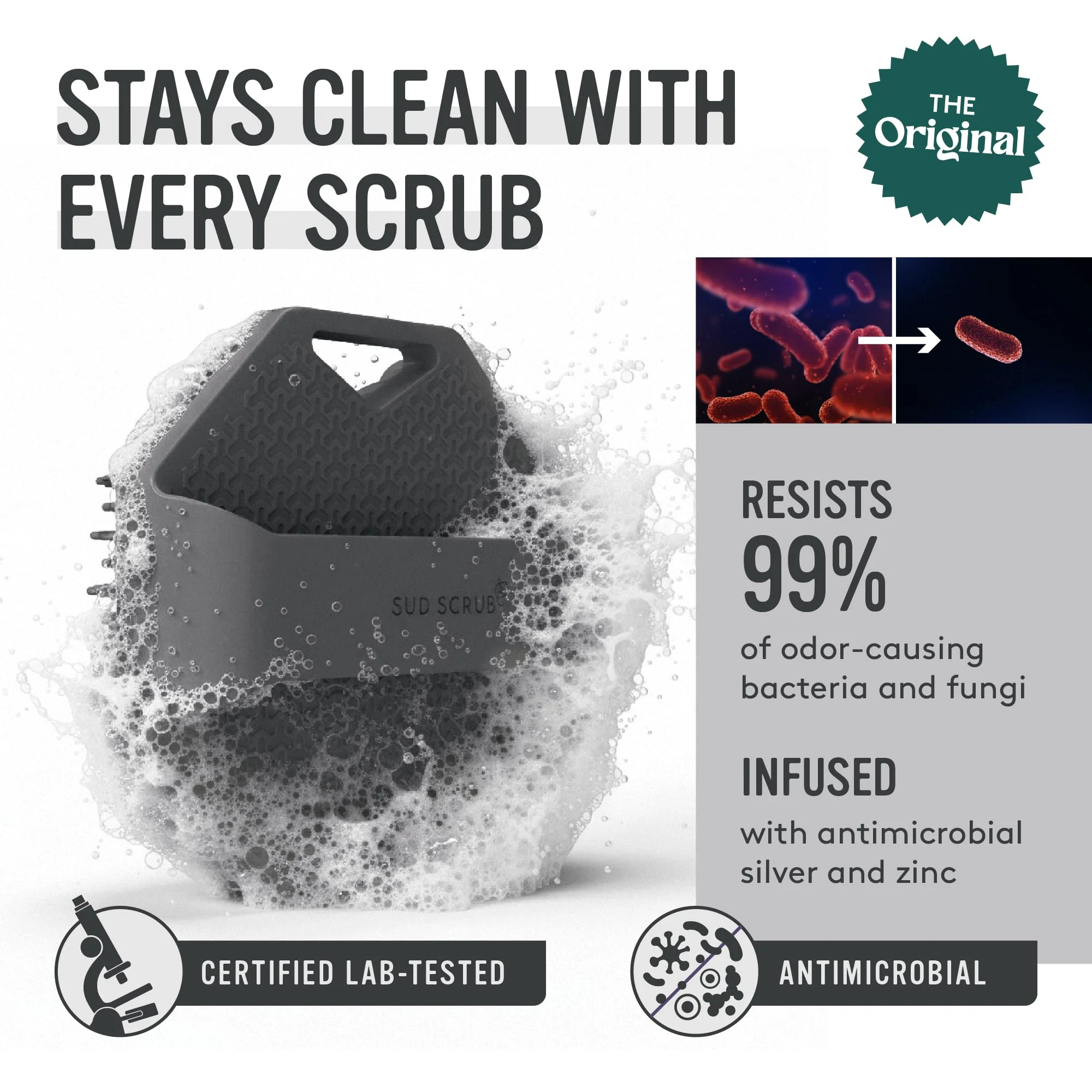Sud Scrub Antimicrobial Silicone Body Scrubber, Exfoliating Shower Scrubber for Sensitive Skin, Eco Friendly Silicone Body Brush - Image 2