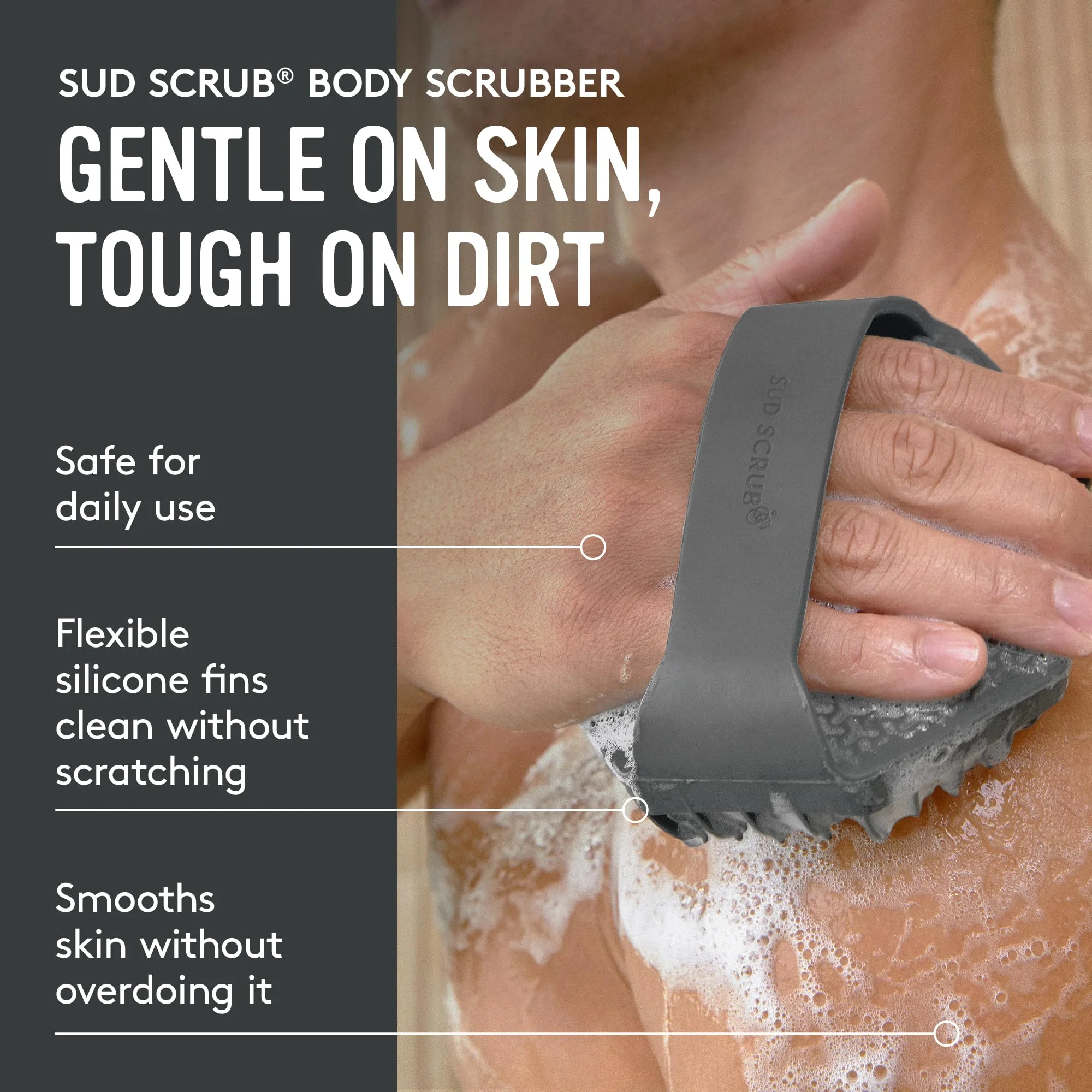 Sud Scrub Antimicrobial Silicone Body Scrubber, Exfoliating Shower Scrubber for Sensitive Skin, Eco Friendly Silicone Body Brush - Image 3