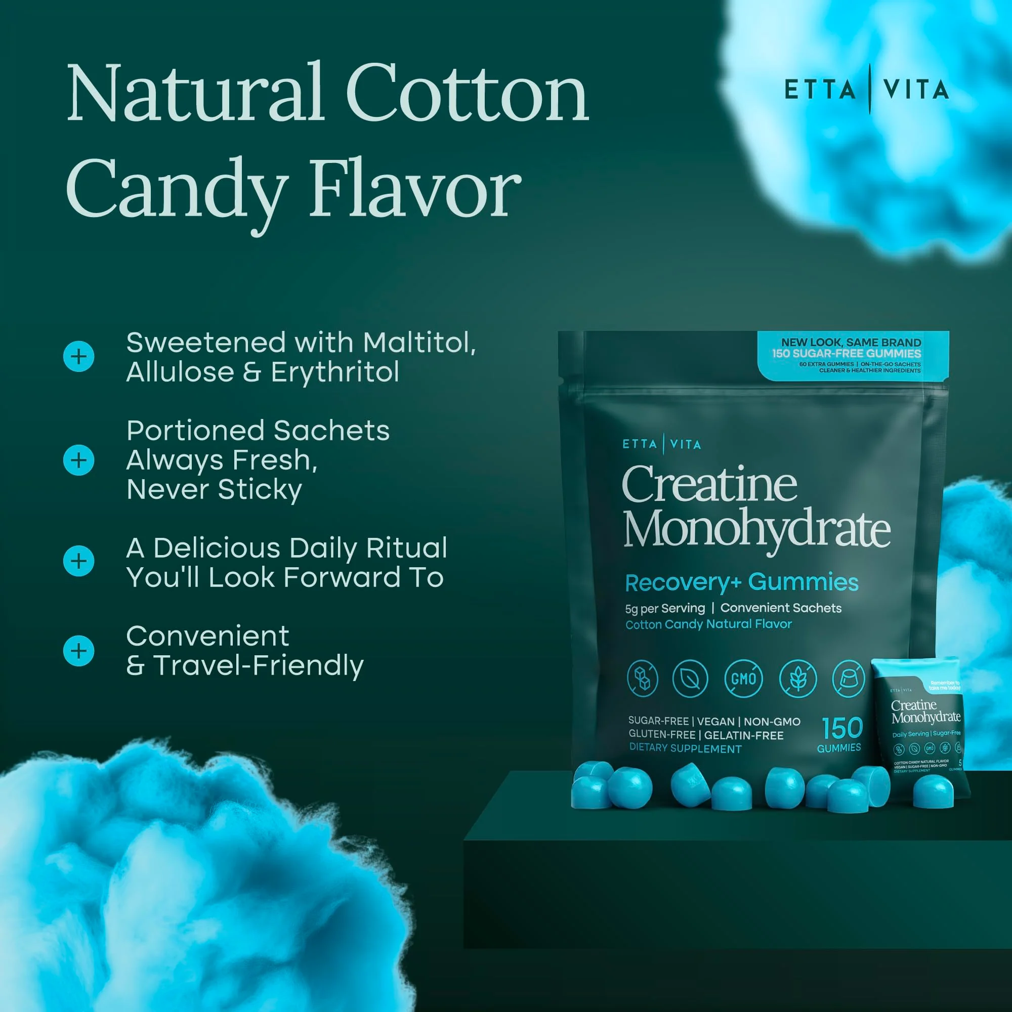Sugar-Free Creatine Monohydrate Gummies (5g Per Packet) - Potent Creatine Gummies for Men & Women, Supplement for Muscle Support, Cognitive Function - Non-GMO, Gluten-Free, Mucuna Pruriens - Image 8