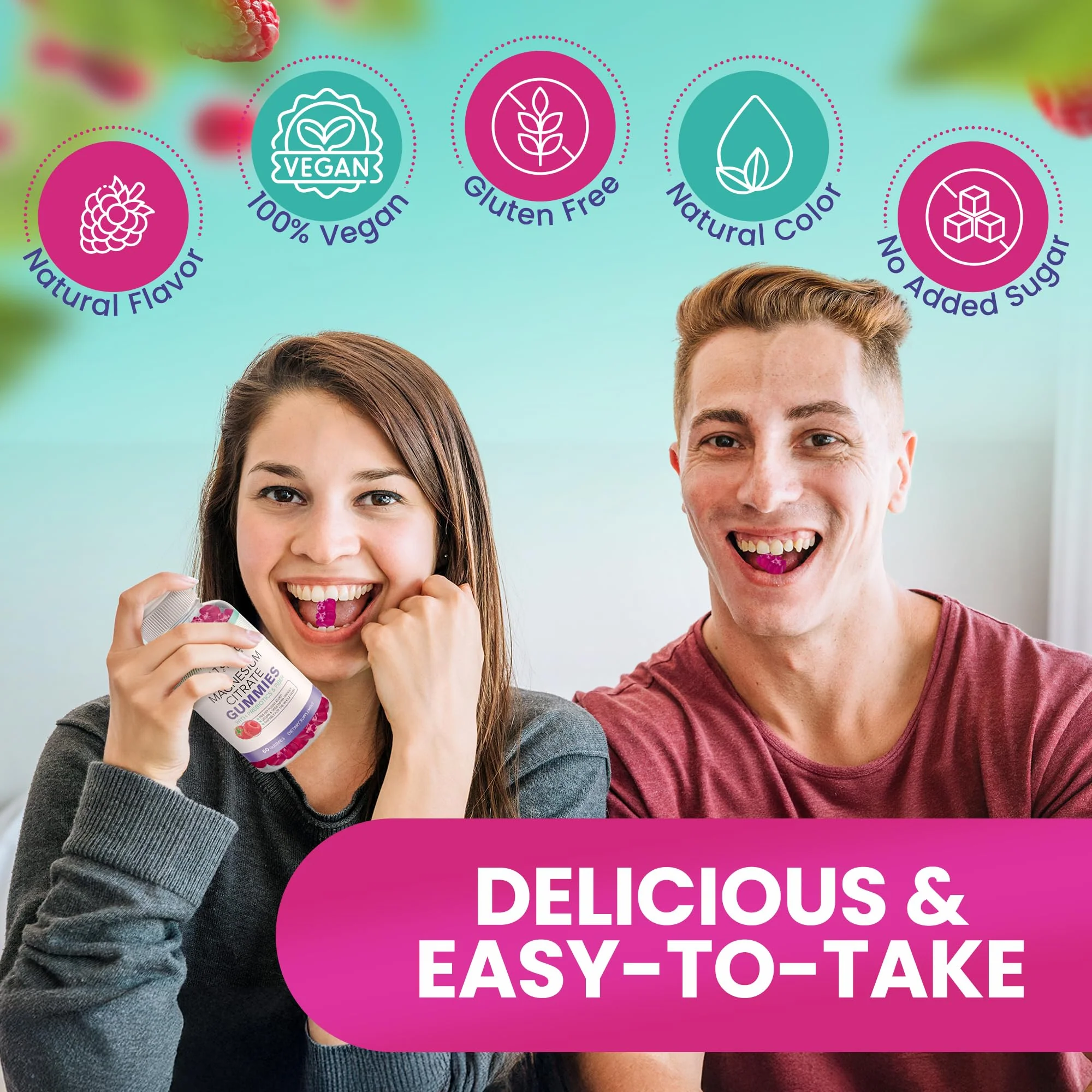 Sugar Free Magnesium Gummies - Calming Anti-Stress Gummies, Magnesium Supplement to Support Stress Relief, Sleep, Heart Health, Nerves, Muscles & Bones, 100 mg, Kids, Adults, Vegan, High Absorption - Image 5