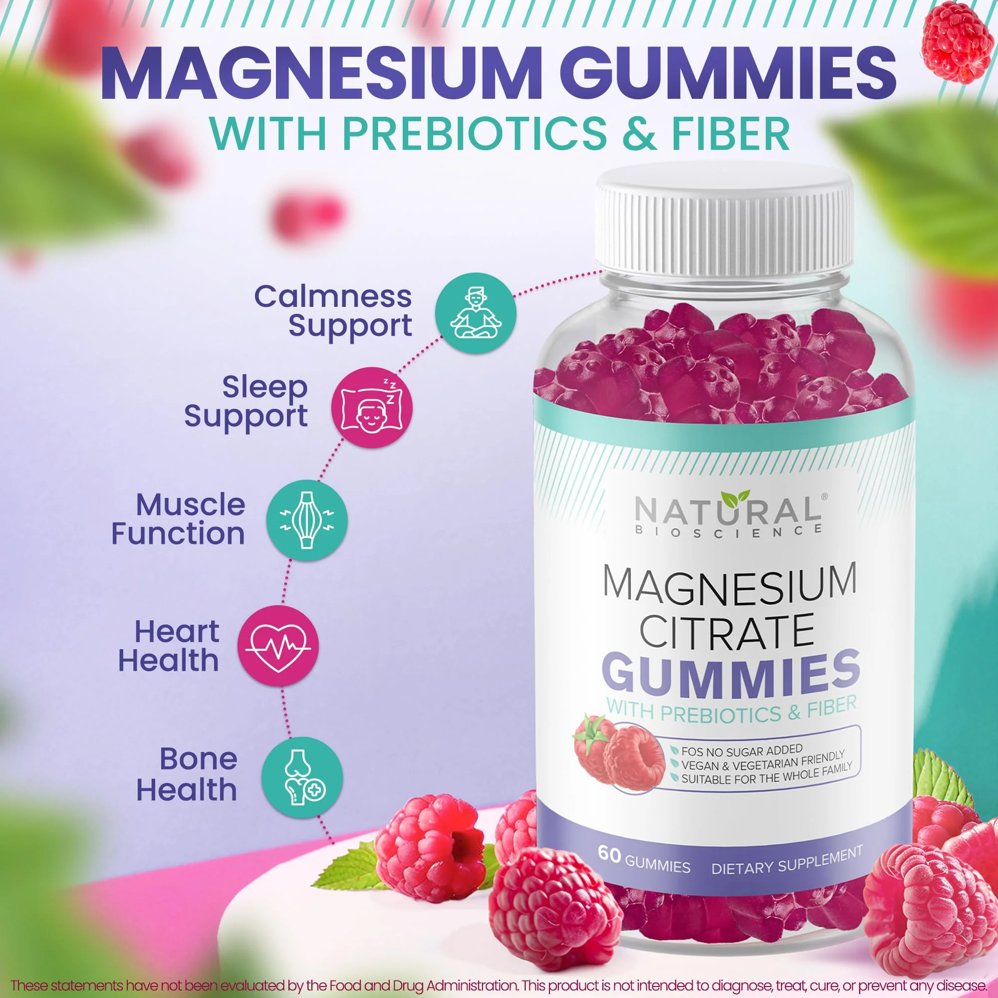 Sugar Free Magnesium Gummies - Calming Anti-Stress Gummies, Magnesium Supplement to Support Stress Relief, Sleep, Heart Health, Nerves, Muscles & Bones, 100 mg, Kids, Adults, Vegan, High Absorption - Image 6
