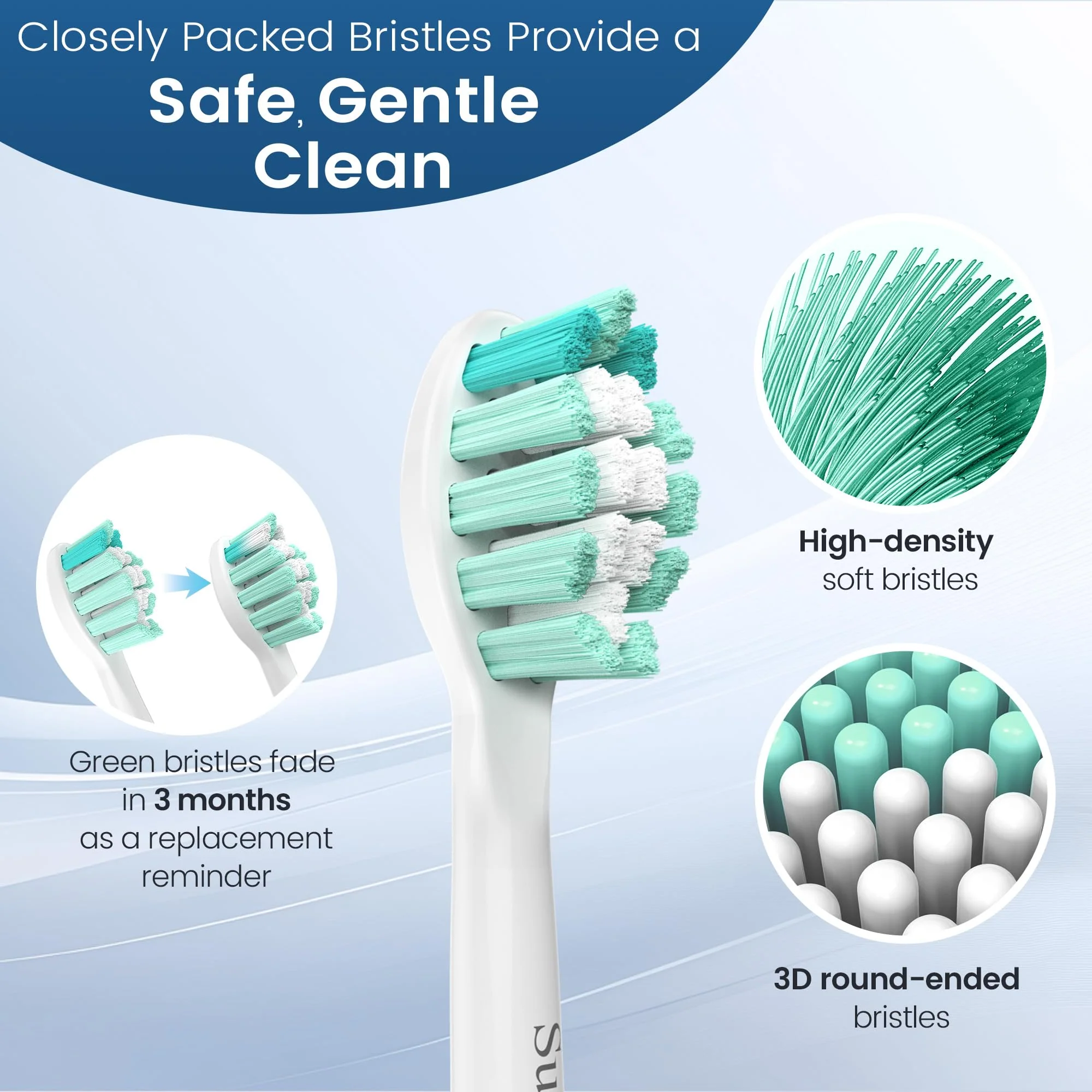 SuitShine Replacement Toothbrush Heads Compatible with Philips Sonicare and More Click-on Handles 6 Pack White - Image 3