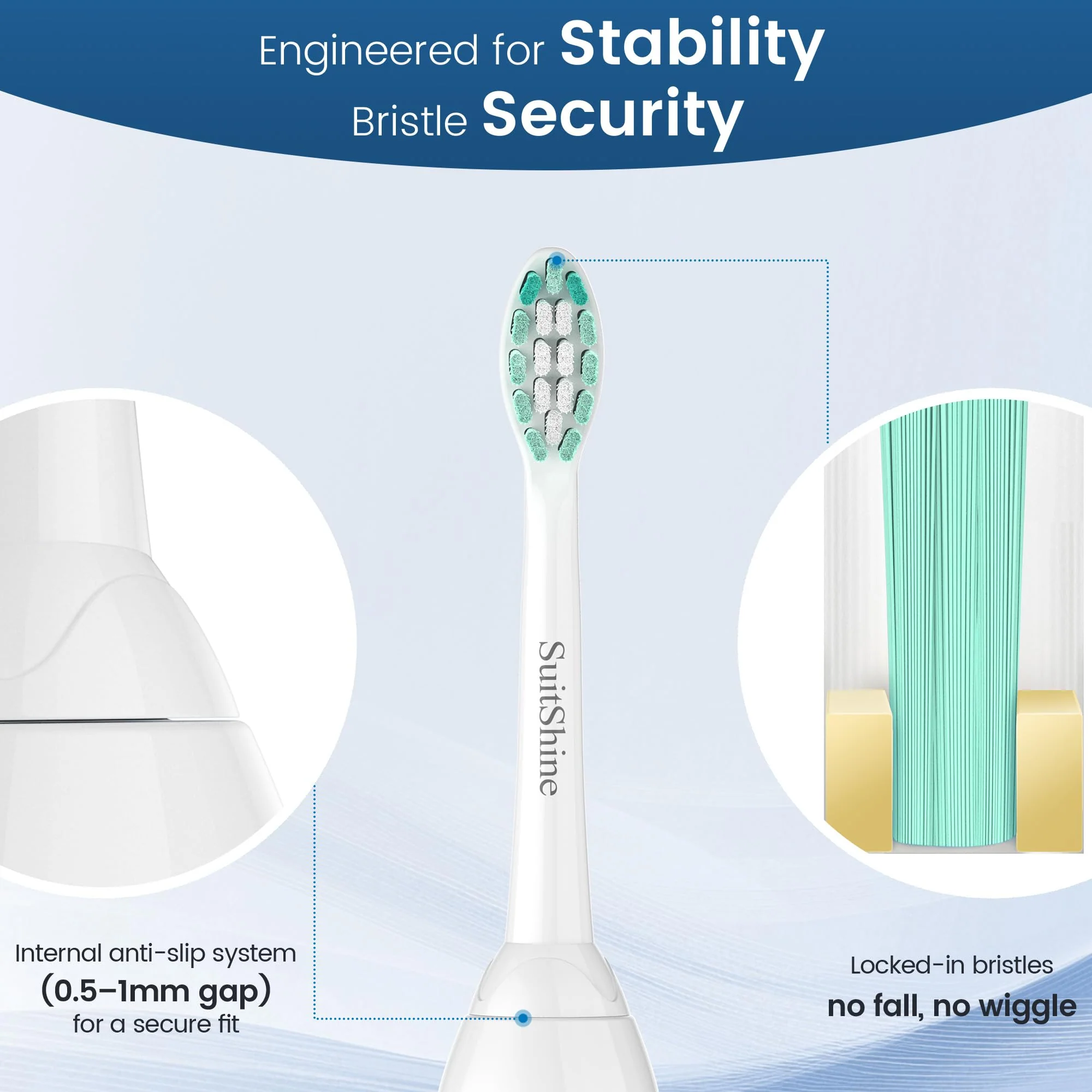 SuitShine Replacement Toothbrush Heads Compatible with Philips Sonicare and More Click-on Handles 6 Pack White - Image 5