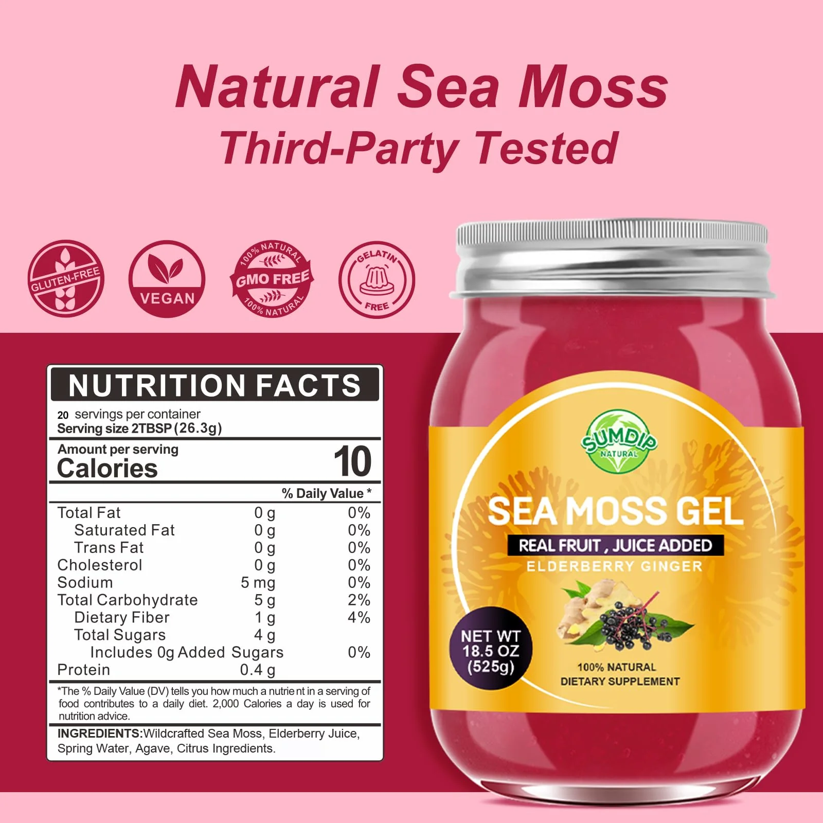SumDIP 18.5OZ Seamoss Gel, Raw Wildcrafted Irish Seamoss Gel Immune and Digestive Support Vitamin Mineral Supplements, Elderberry Ginger - Image 7