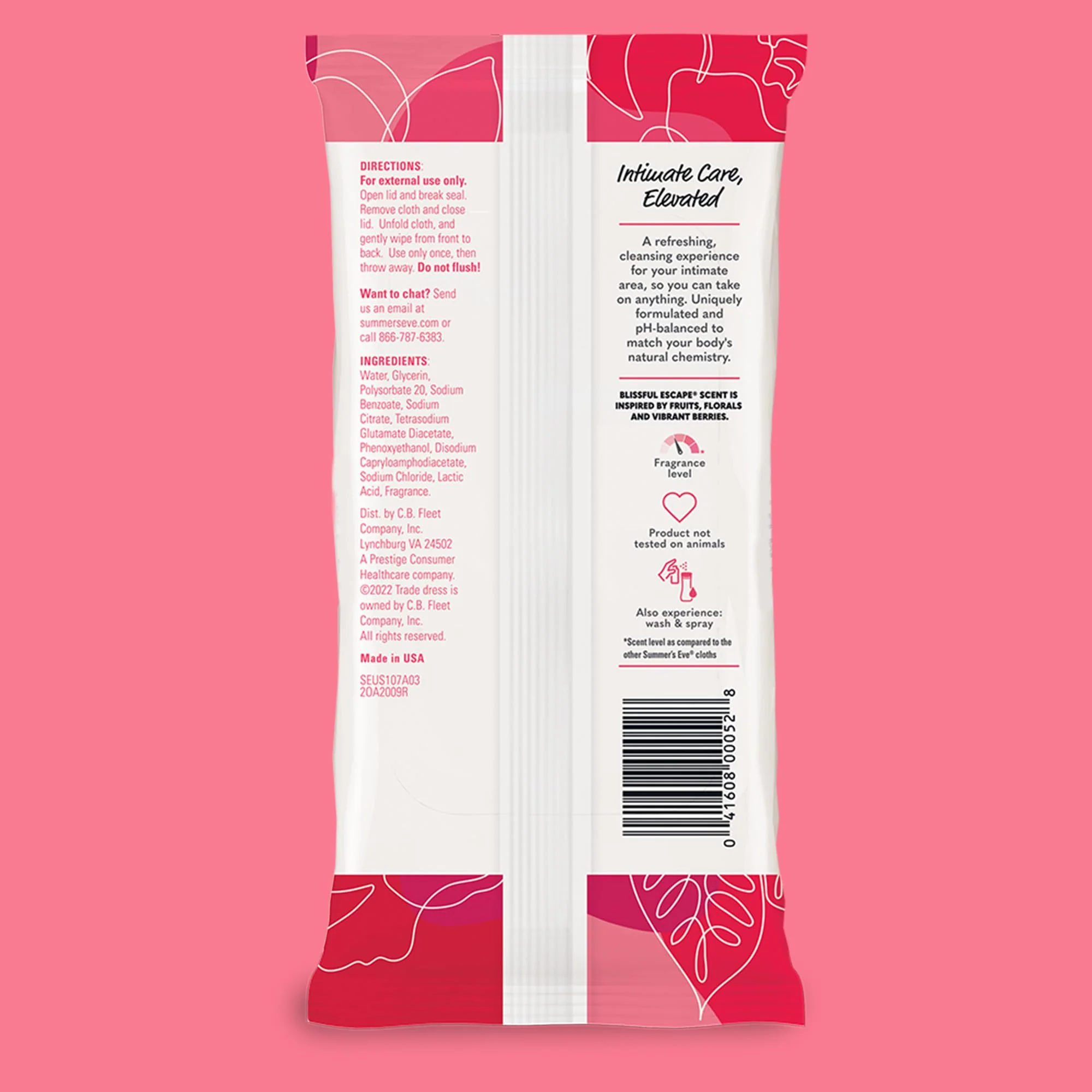 Summer's Eve Blissful Escape Feminine Wipes, Gentle pH-Balanced Formula Helps Control Vaginal Odor, Resealable Pack, 32 Wipes (Pack of 12) - Image 7